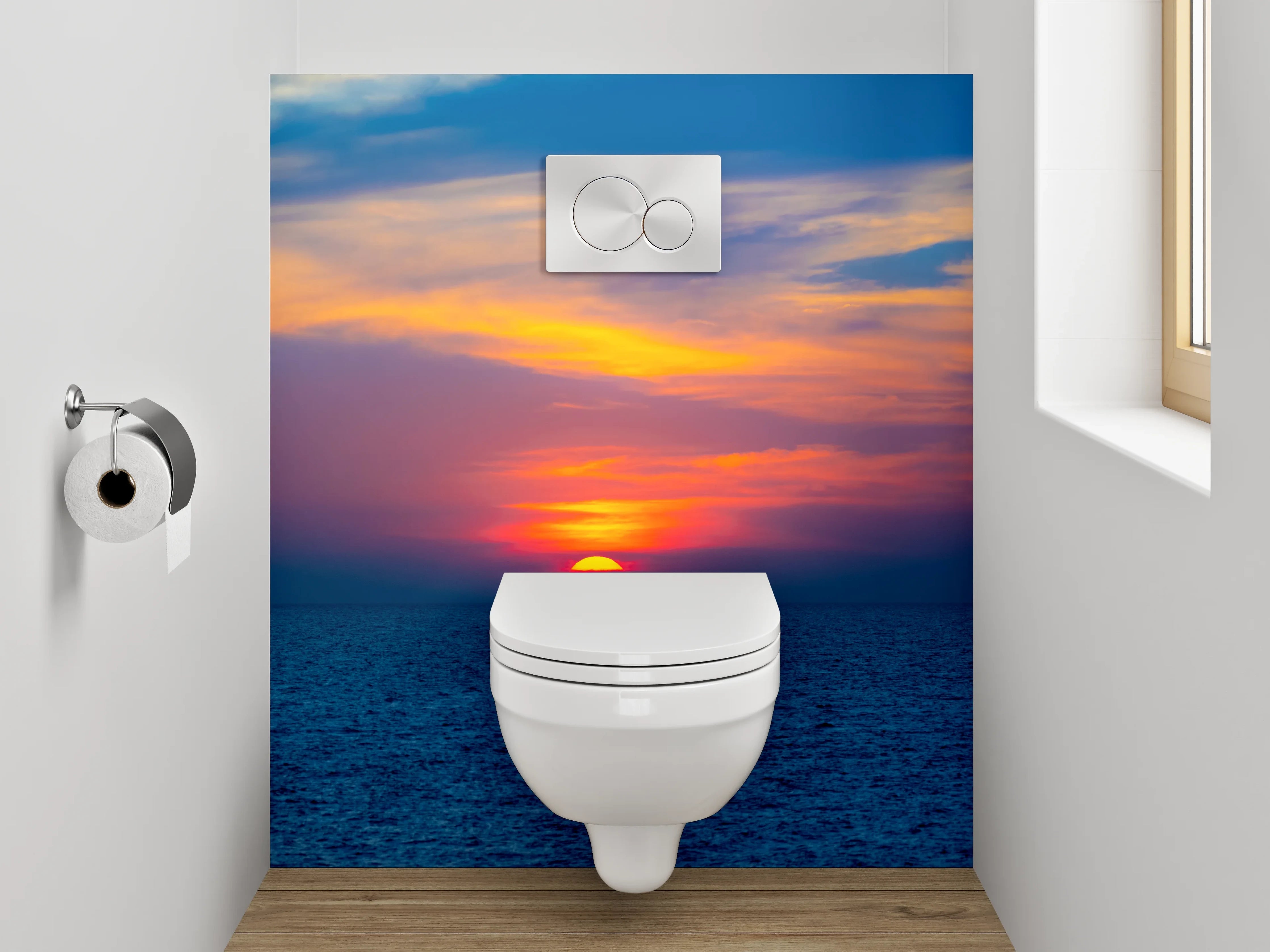 WC-Rückwand - Farbenprächtiger Sonnenuntergang am Meer