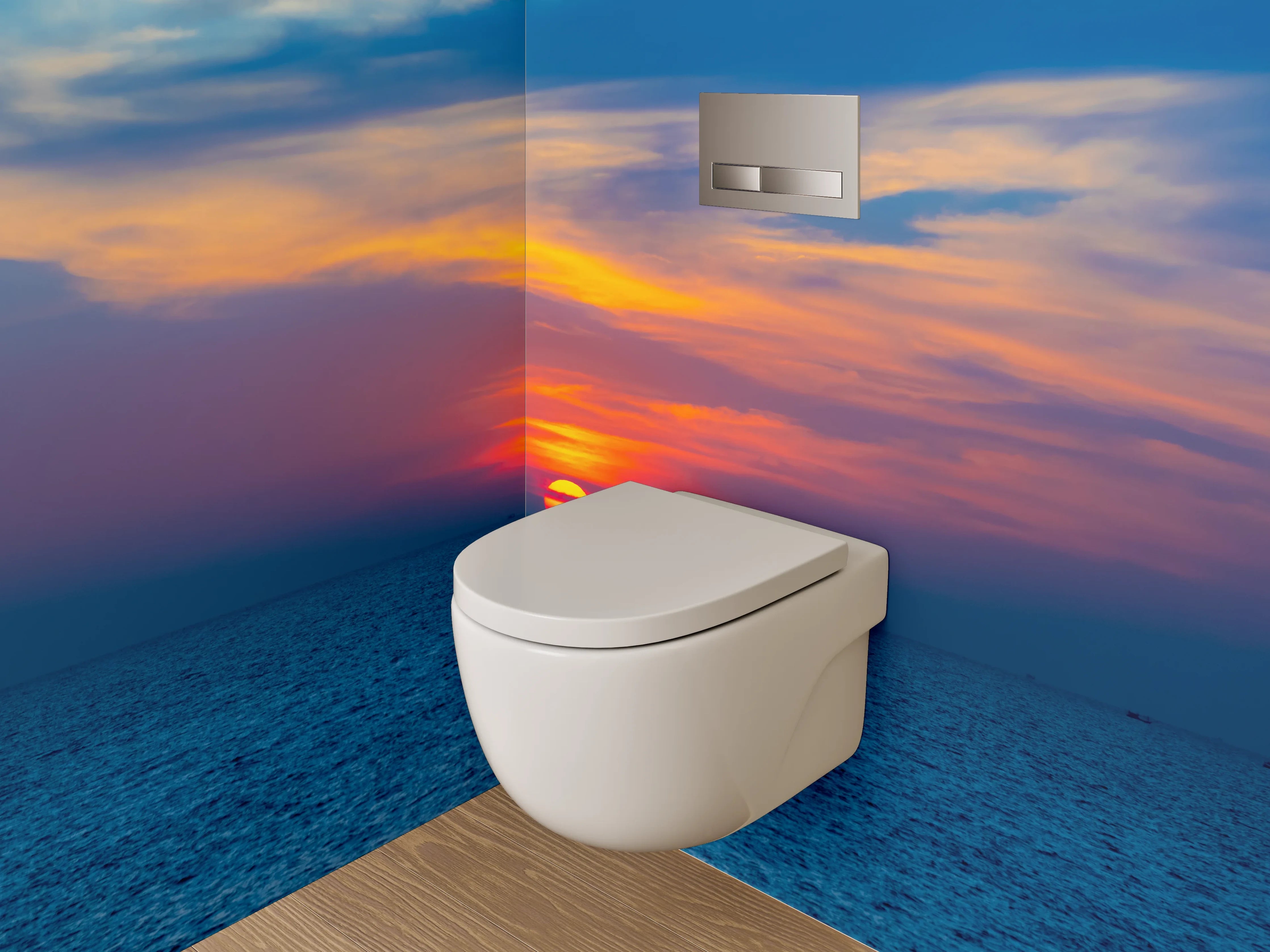 WC-Rückwand - Farbenprächtiger Sonnenuntergang am Meer