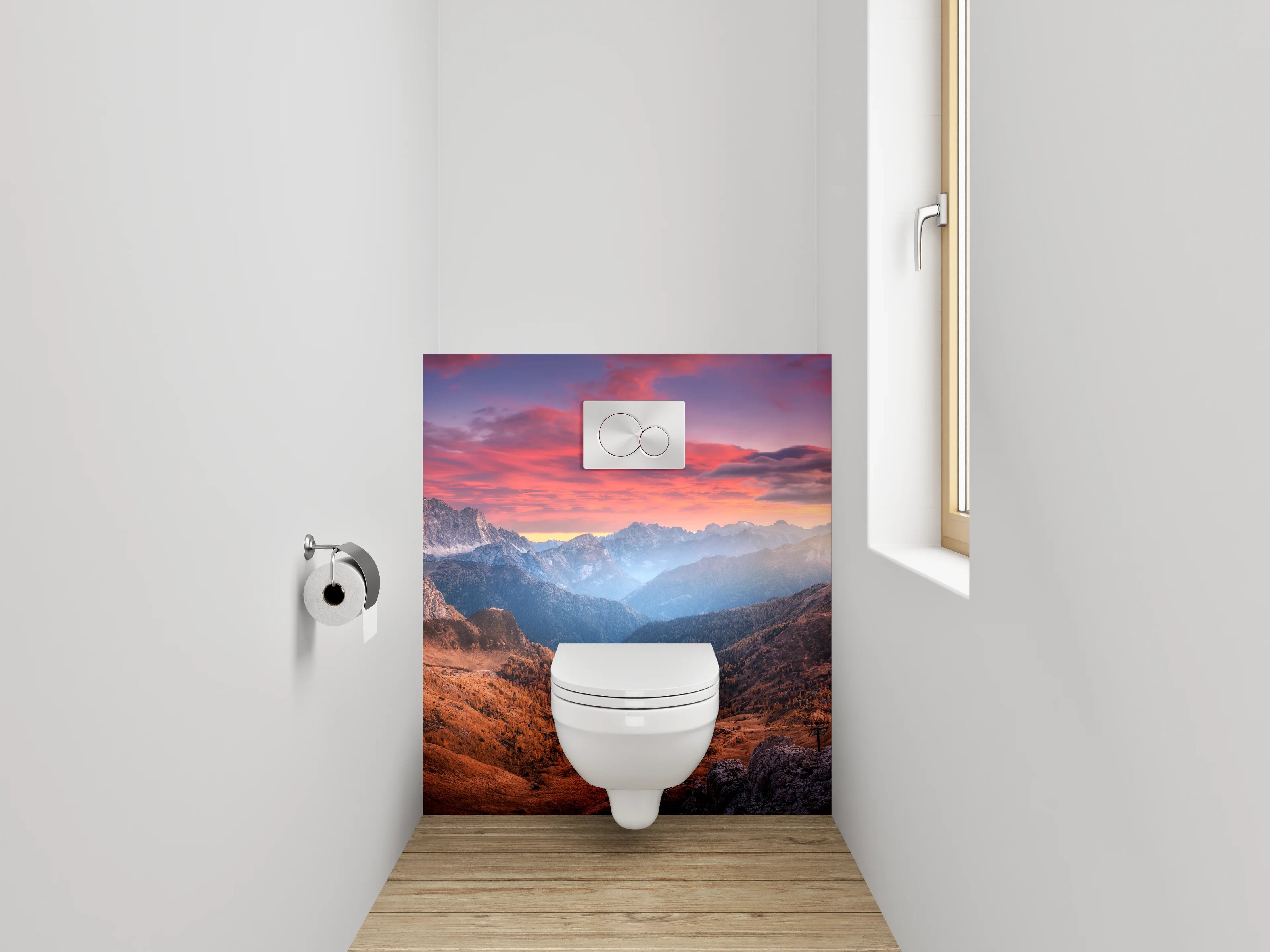 WC-Rückwand - Farbenprächtiger Sonnenuntergang in den Bergen
