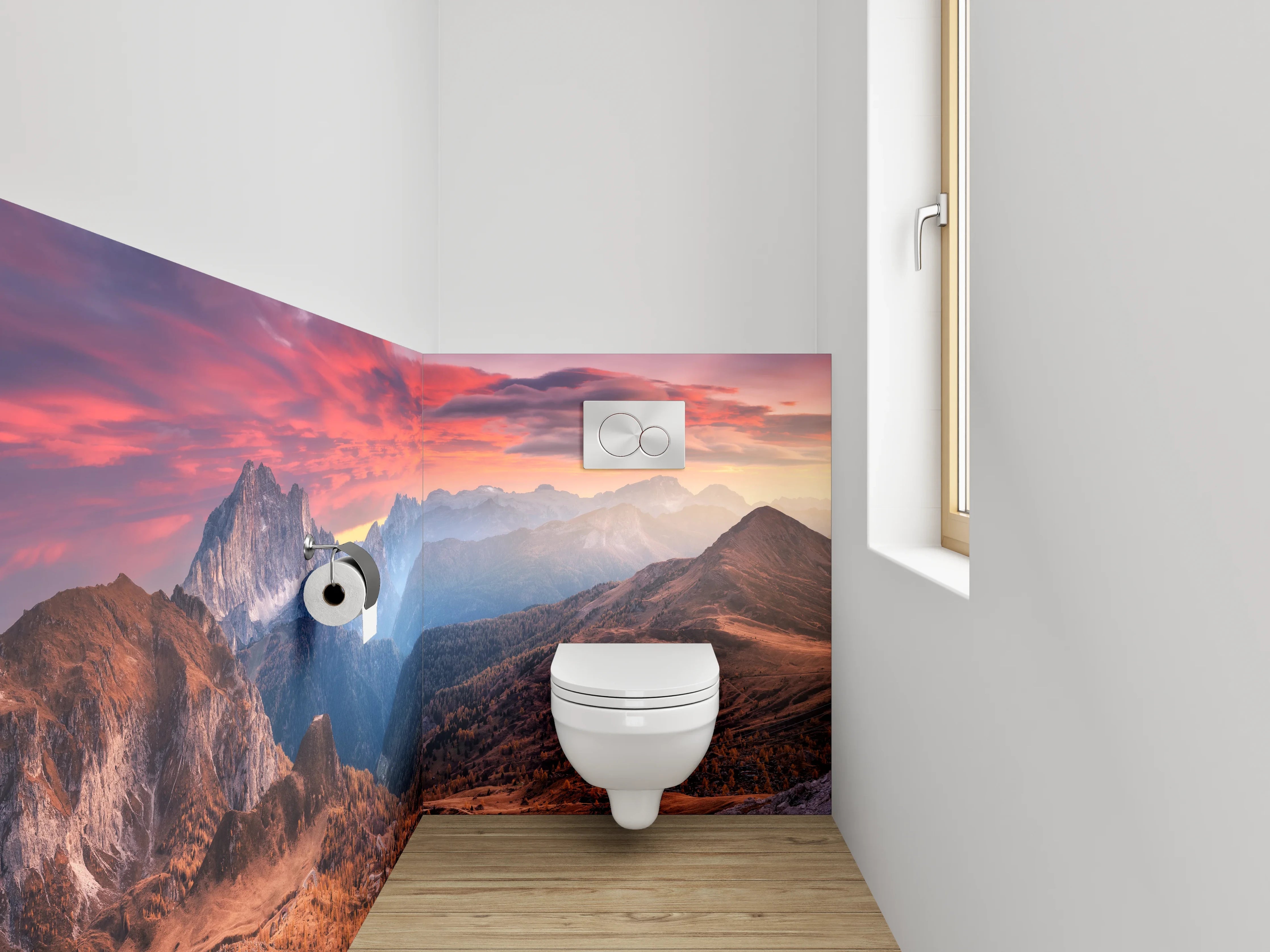 WC-Rückwand - Farbenprächtiger Sonnenuntergang in den Bergen