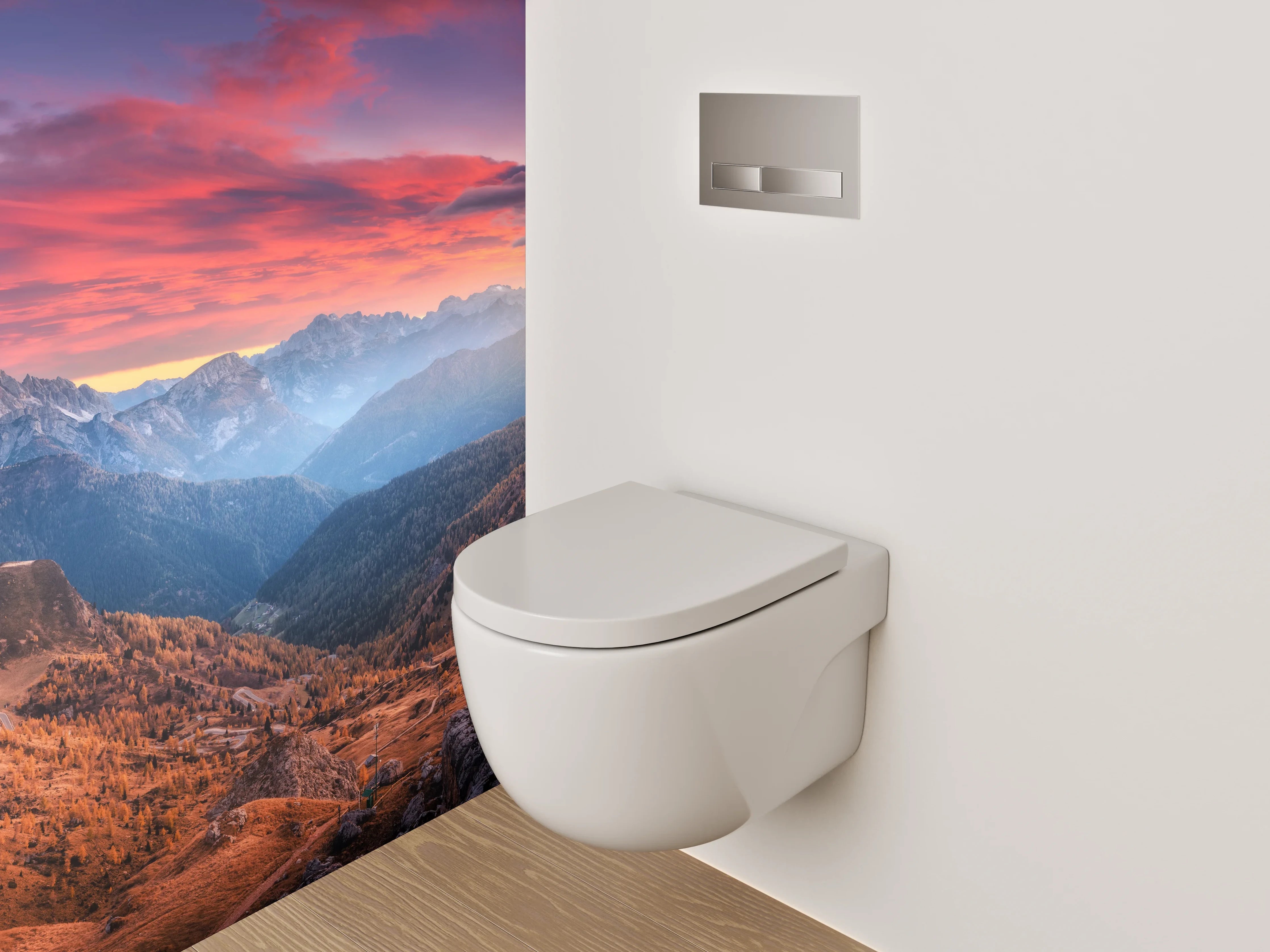 WC-Rückwand - Farbenprächtiger Sonnenuntergang in den Bergen