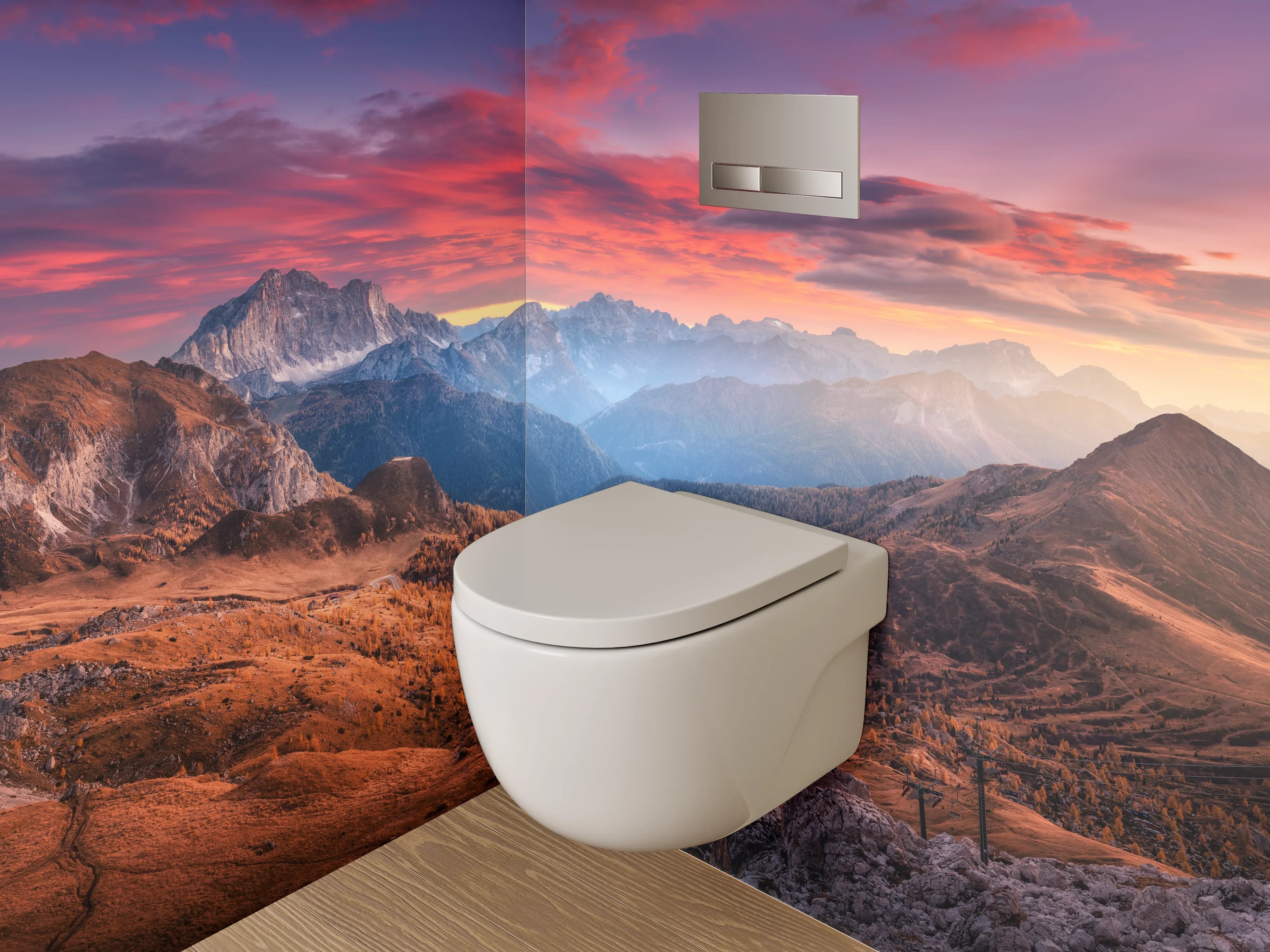 WC-Rückwand - Farbenprächtiger Sonnenuntergang in den Bergen