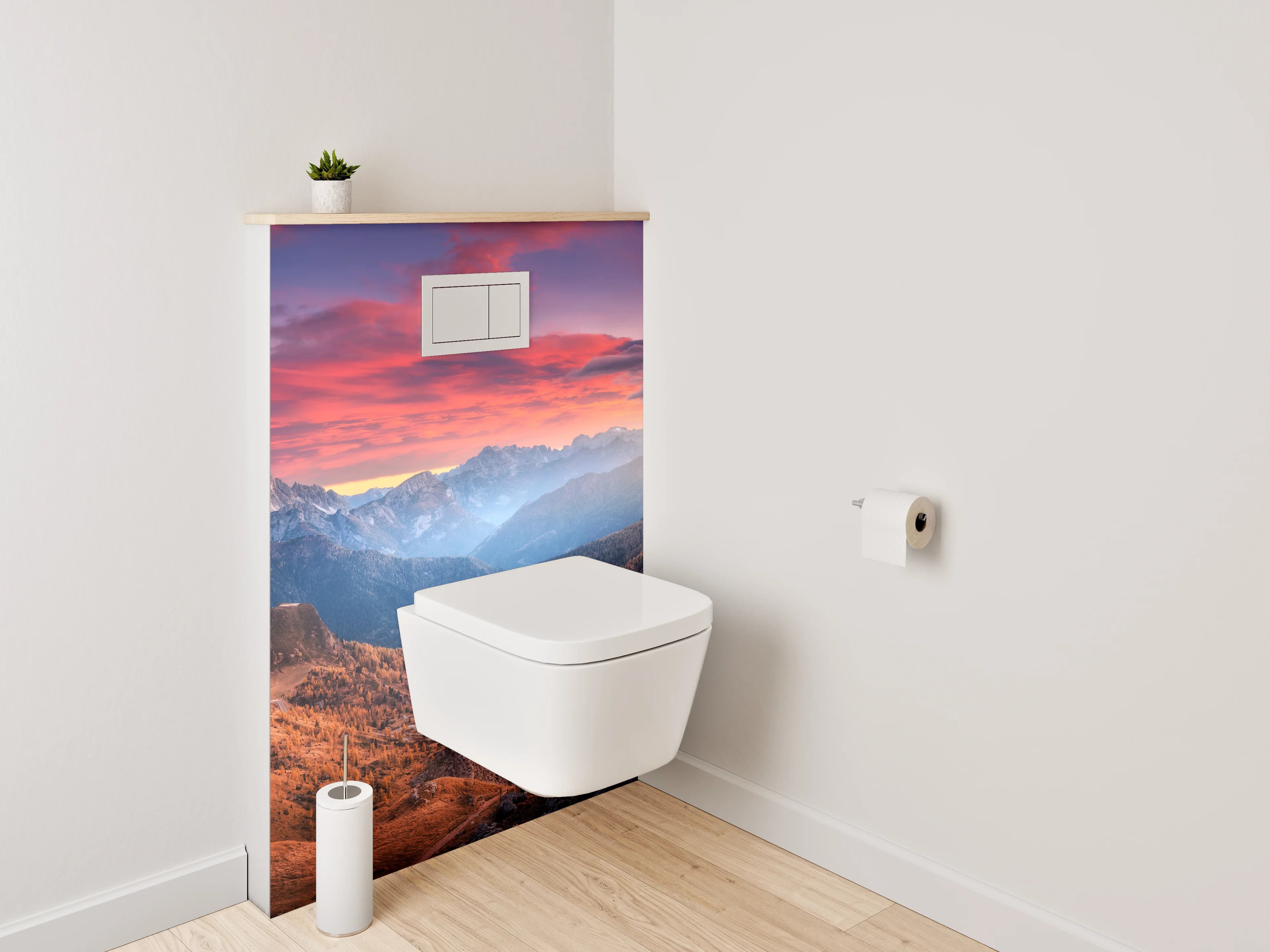 WC-Rückwand - Farbenprächtiger Sonnenuntergang in den Bergen