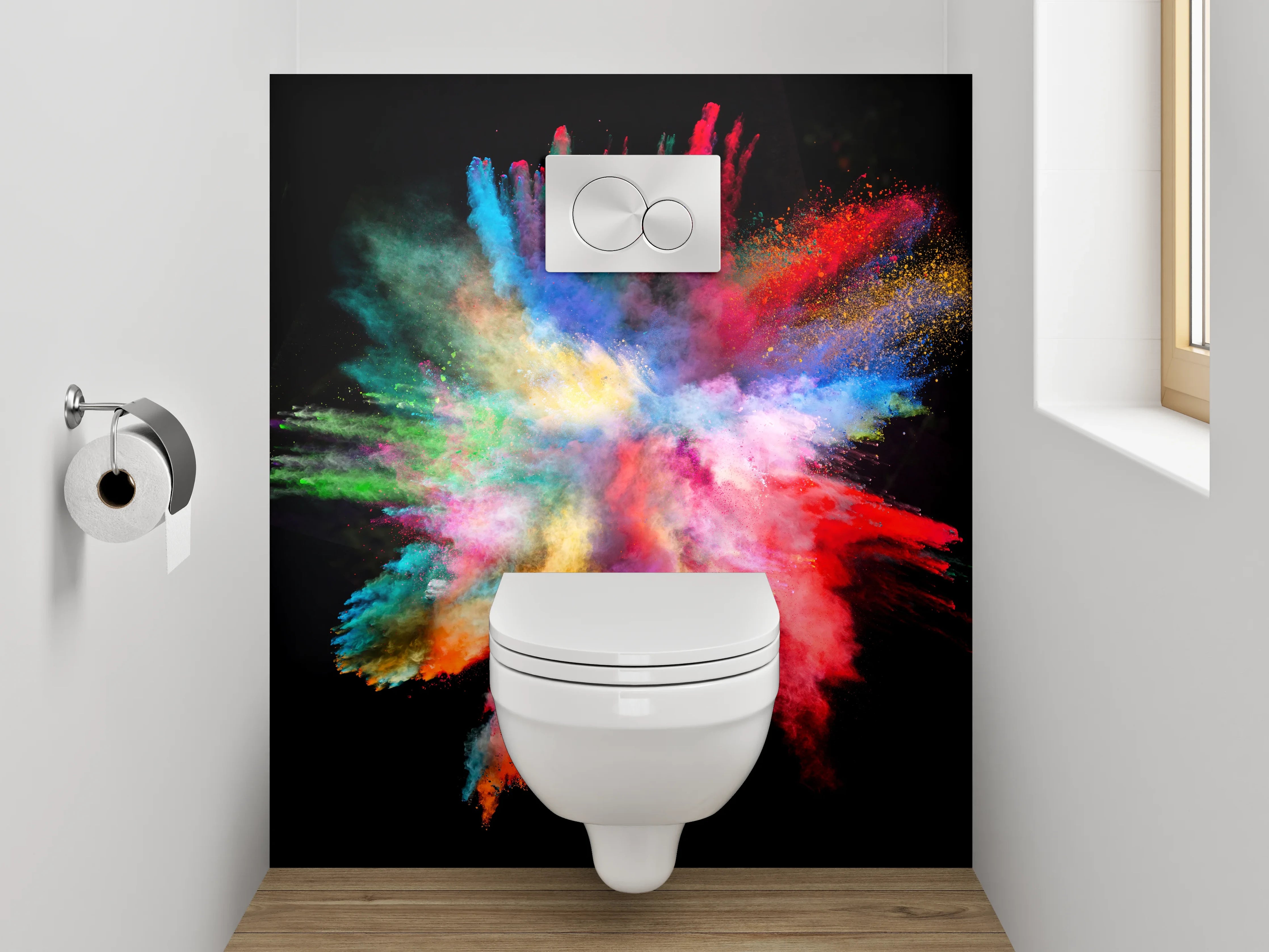 WC-Rückwand - Farbexplosion als abstraktes Kunstwerk