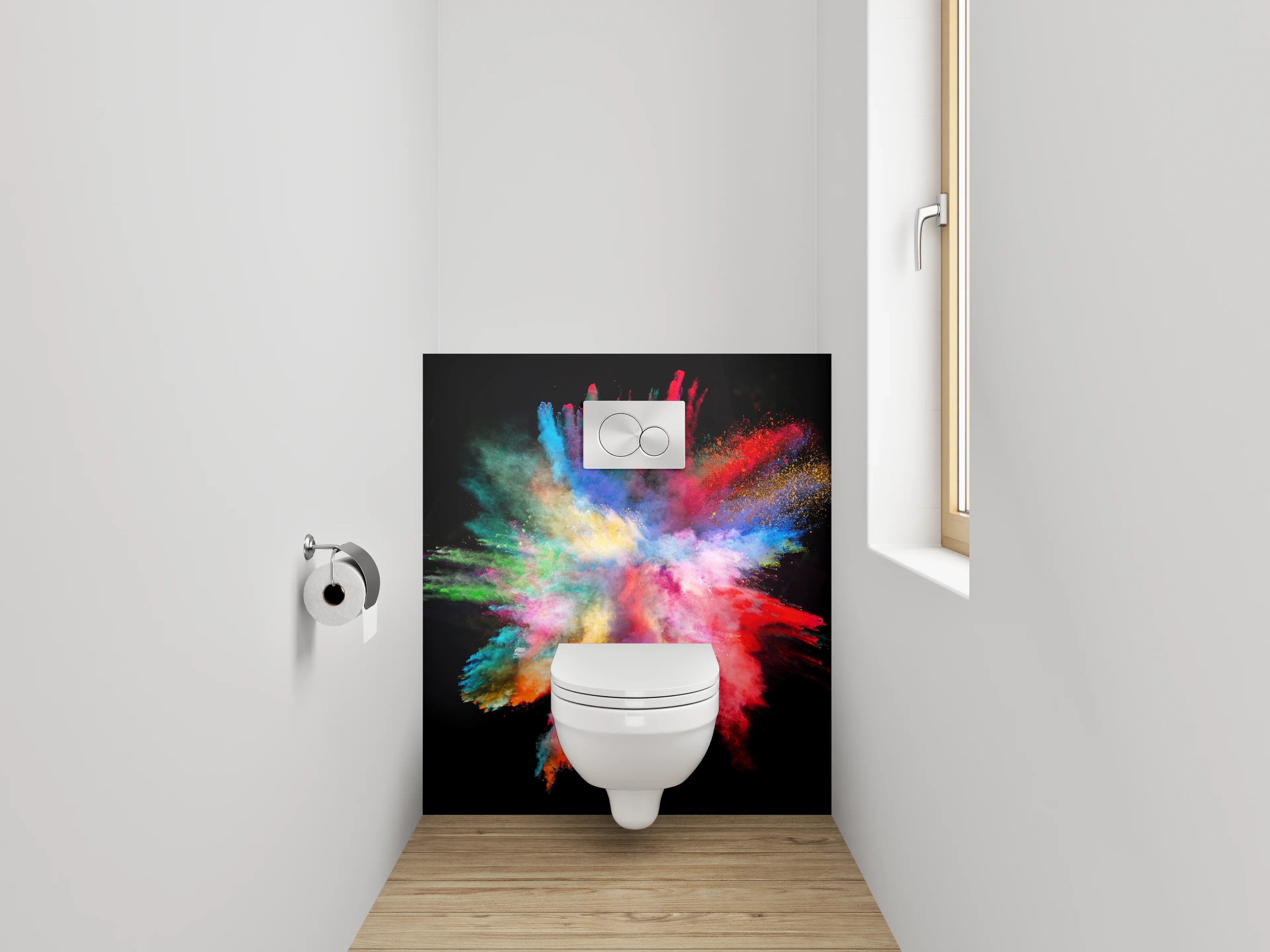 WC-Rückwand - Farbexplosion als abstraktes Kunstwerk