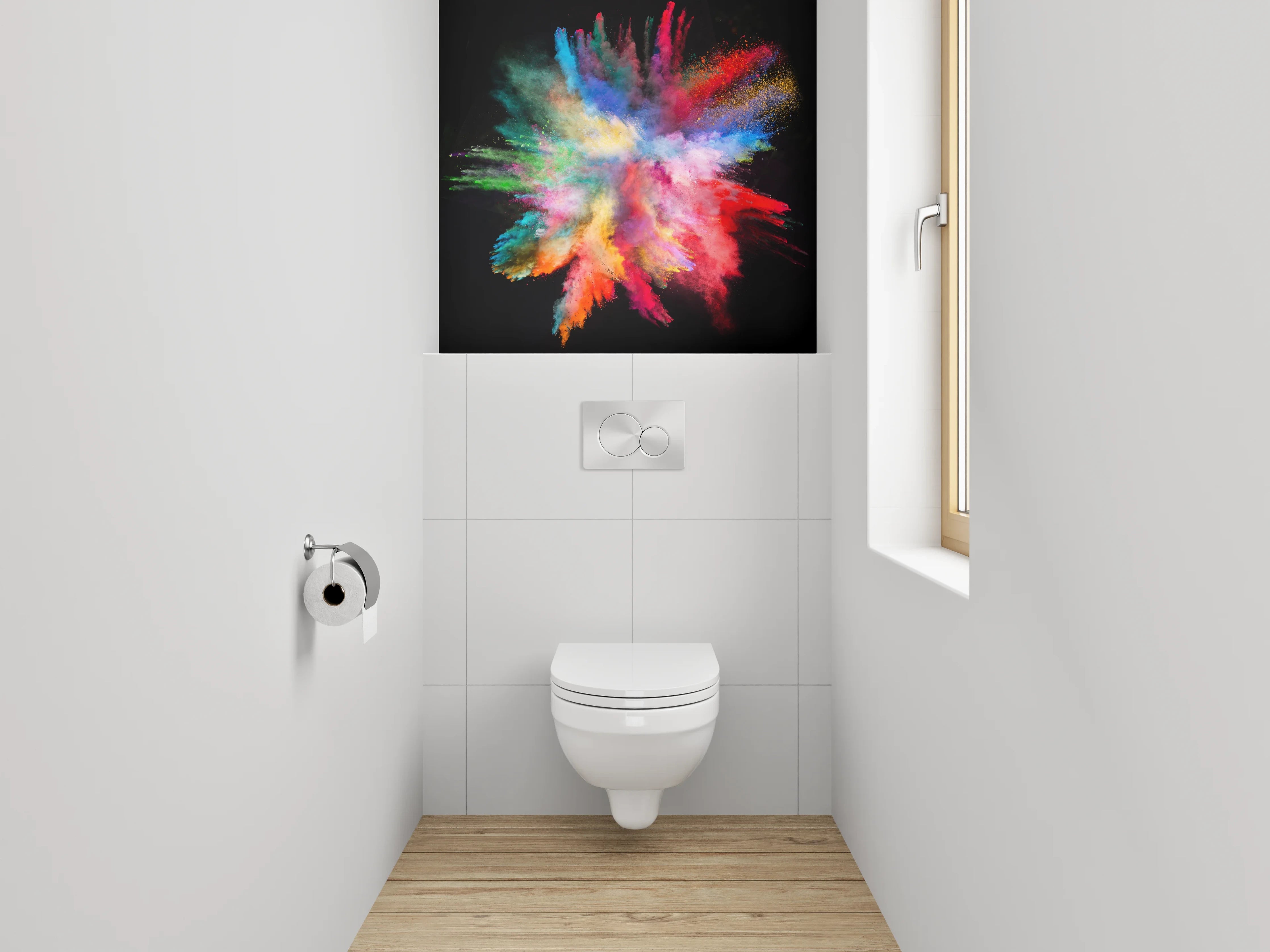 WC-Rückwand - Farbexplosion als abstraktes Kunstwerk