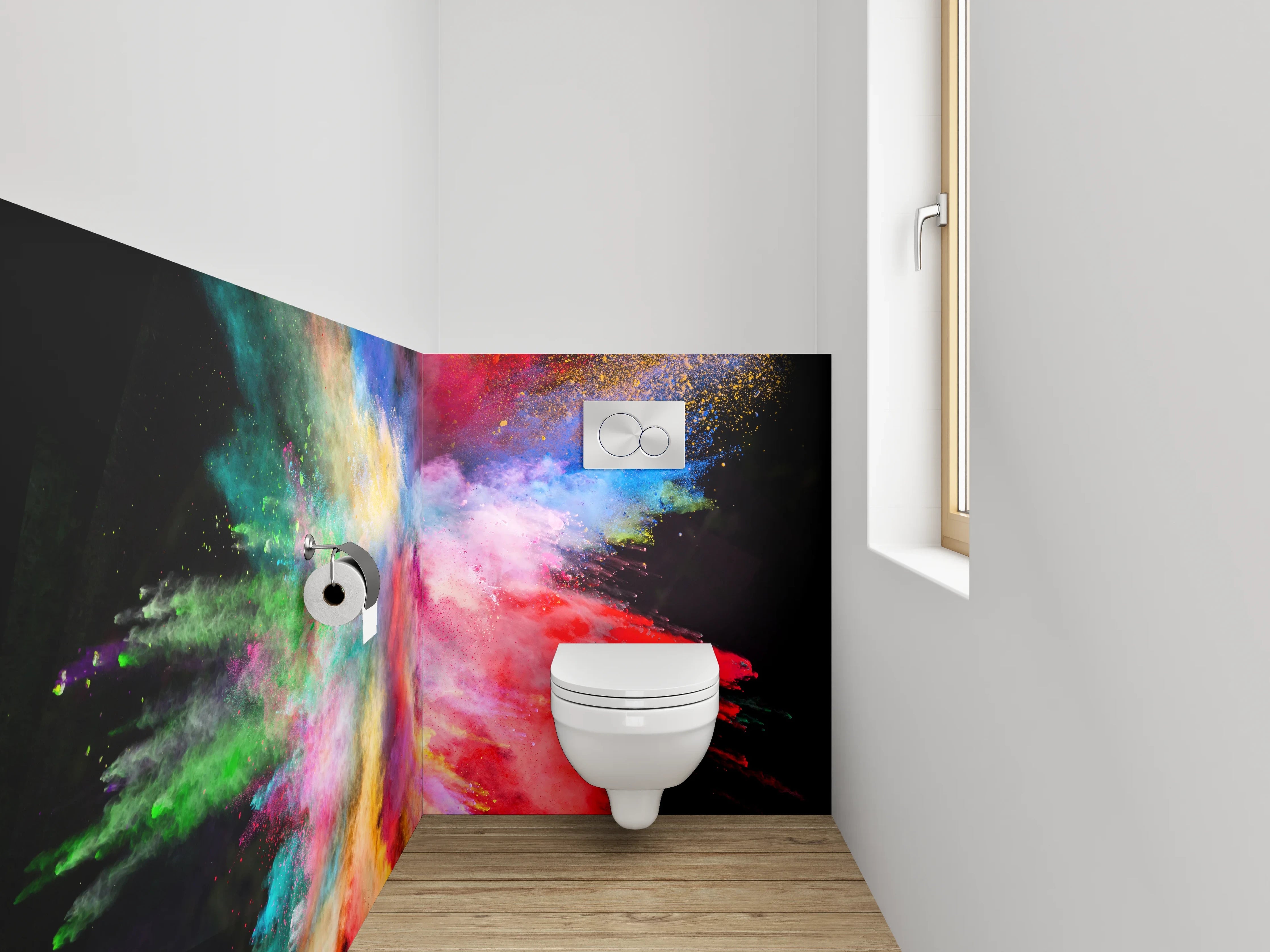 WC-Rückwand - Farbexplosion als abstraktes Kunstwerk