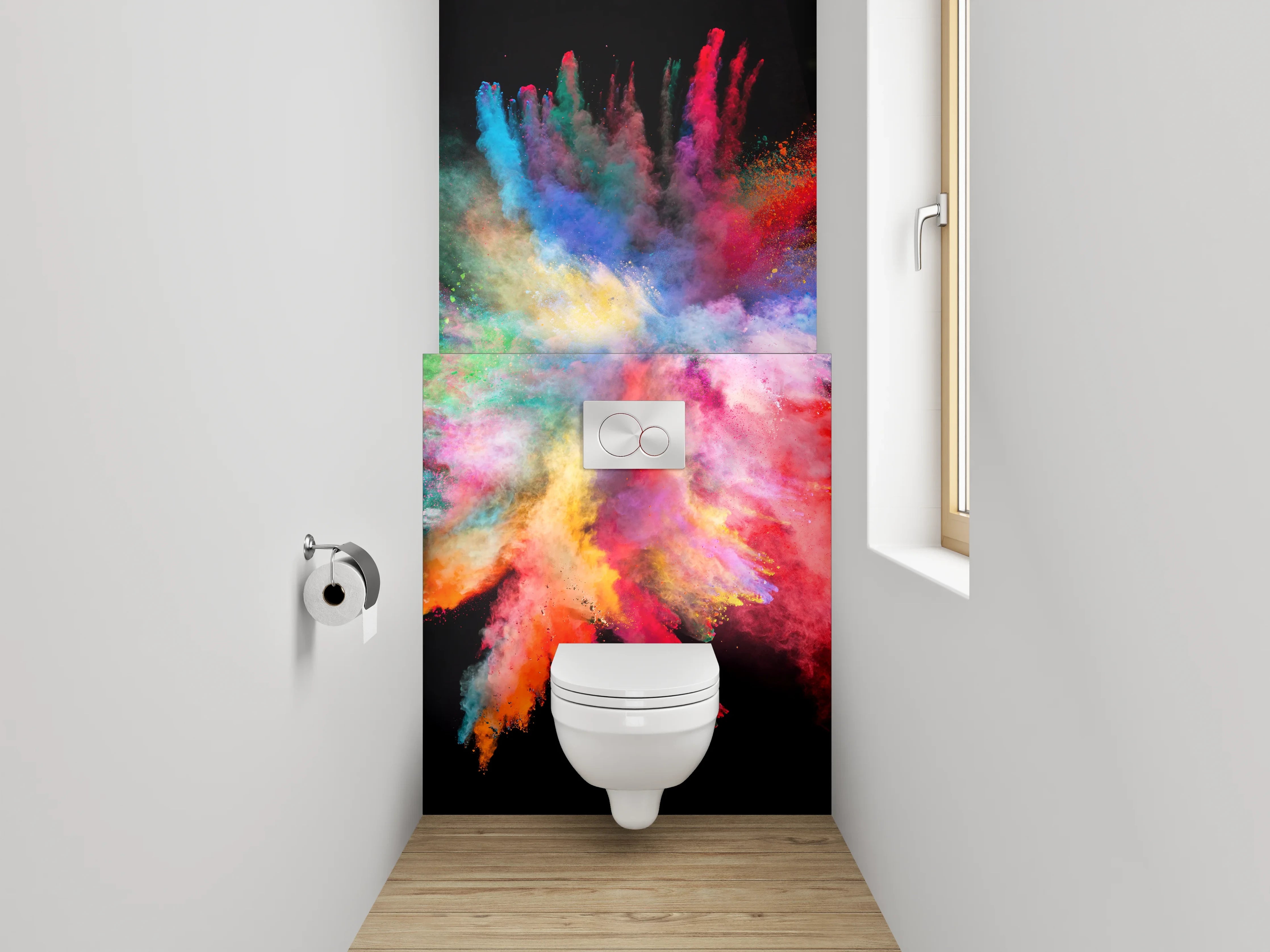 WC-Rückwand - Farbexplosion als abstraktes Kunstwerk