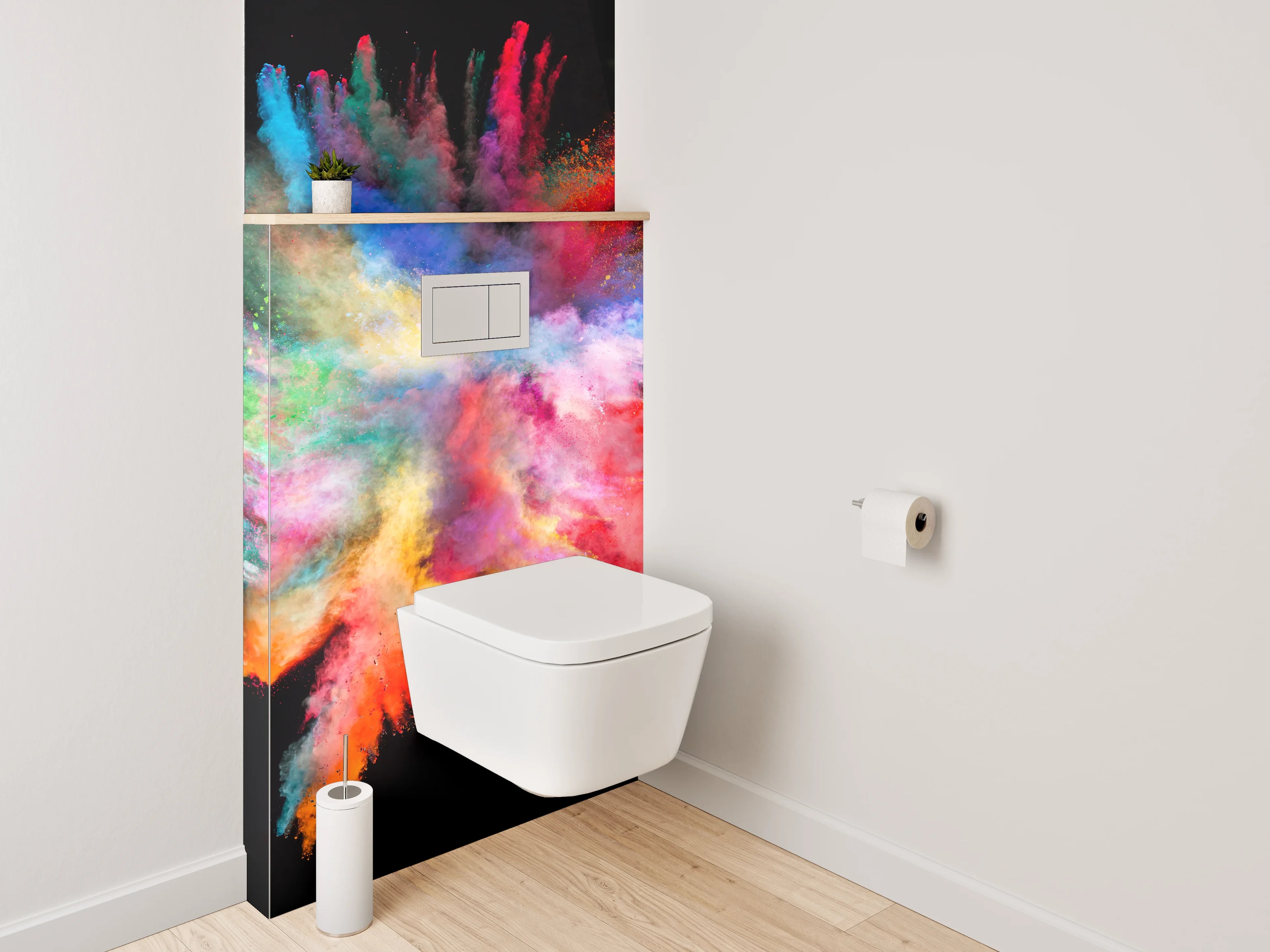 WC-Rückwand - Farbexplosion als abstraktes Kunstwerk