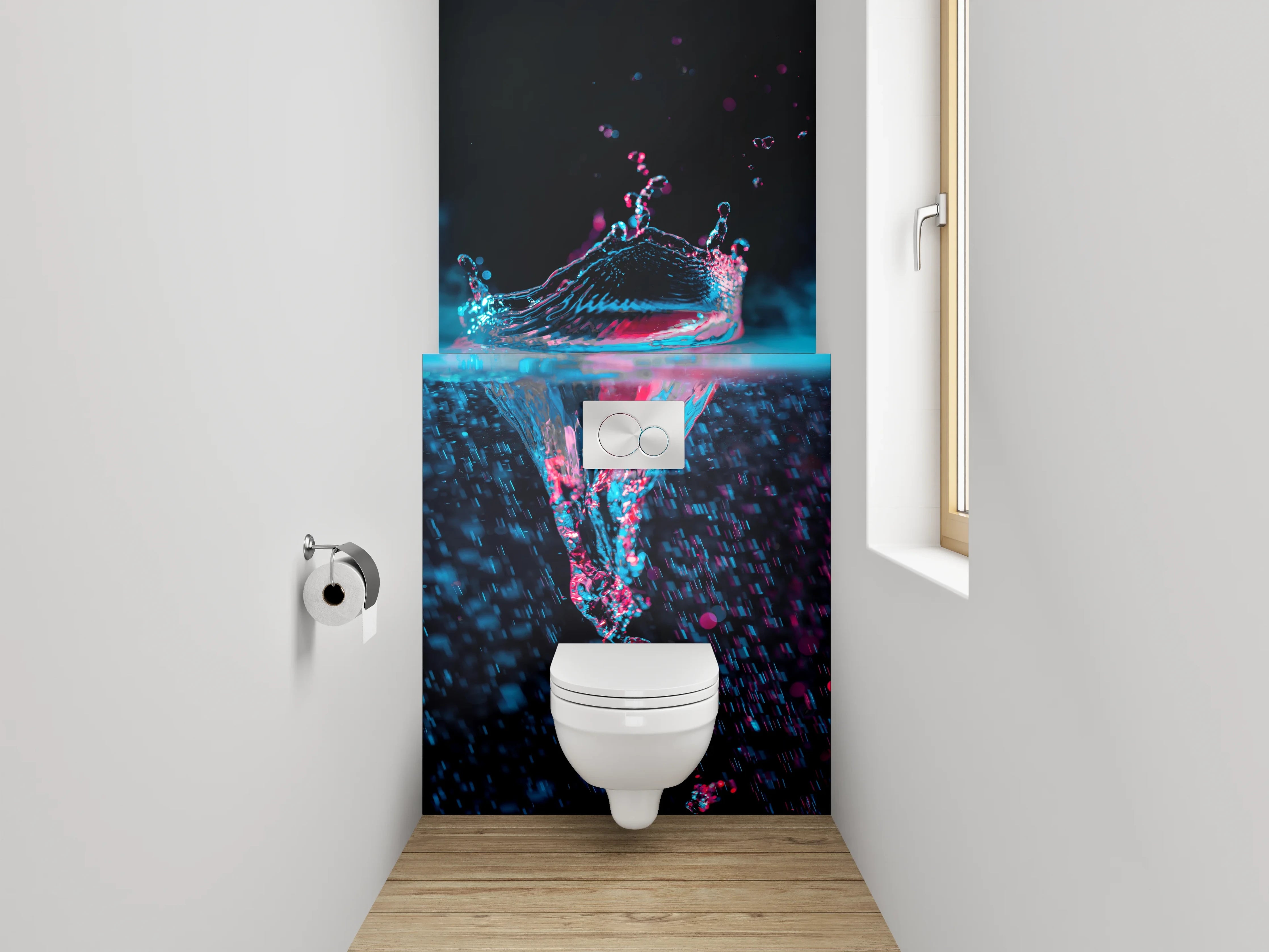 WC-Rückwand - Farbspritzer Wasserfoto Neonstil