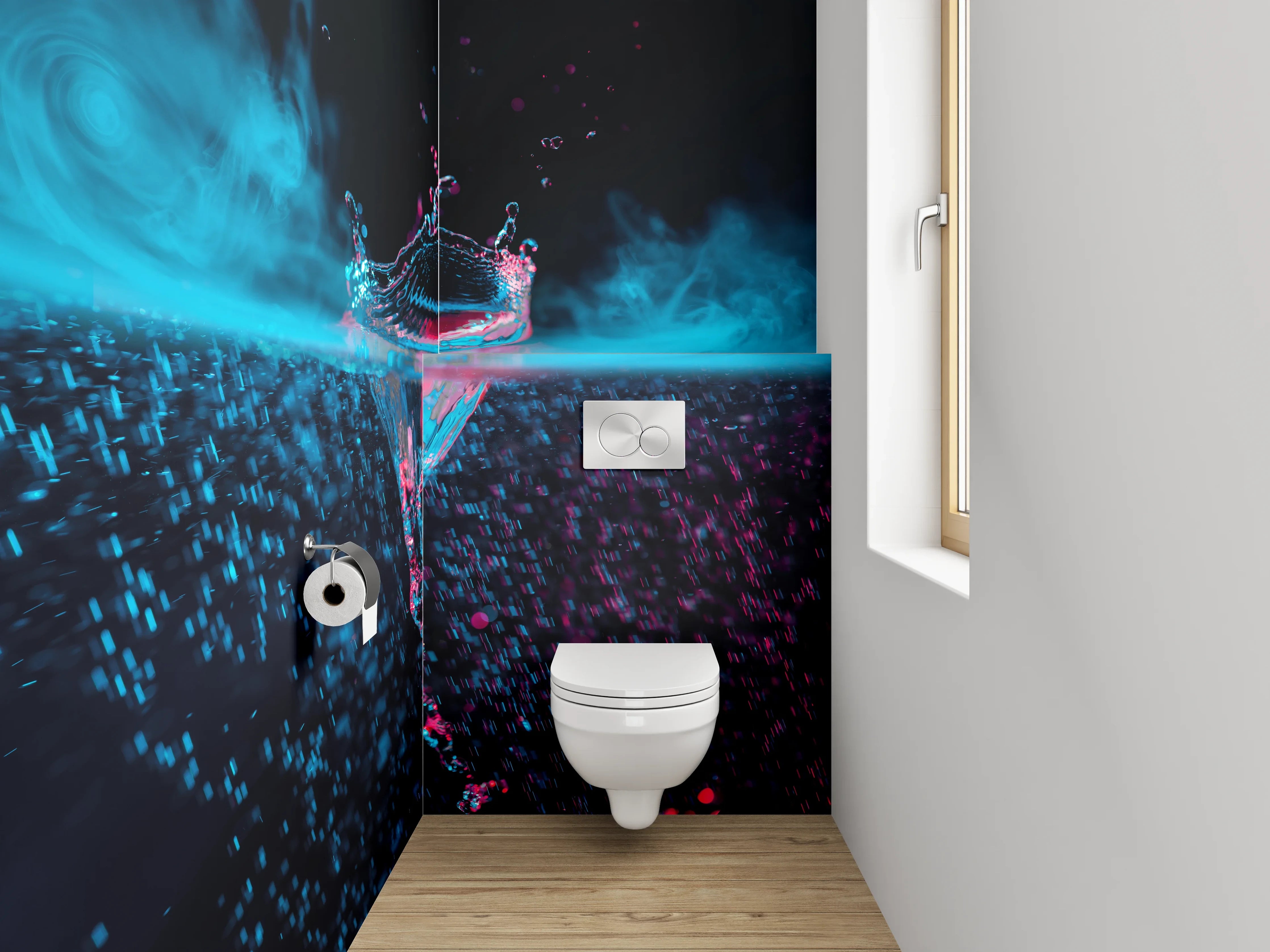 WC-Rückwand - Farbspritzer Wasserfoto Neonstil