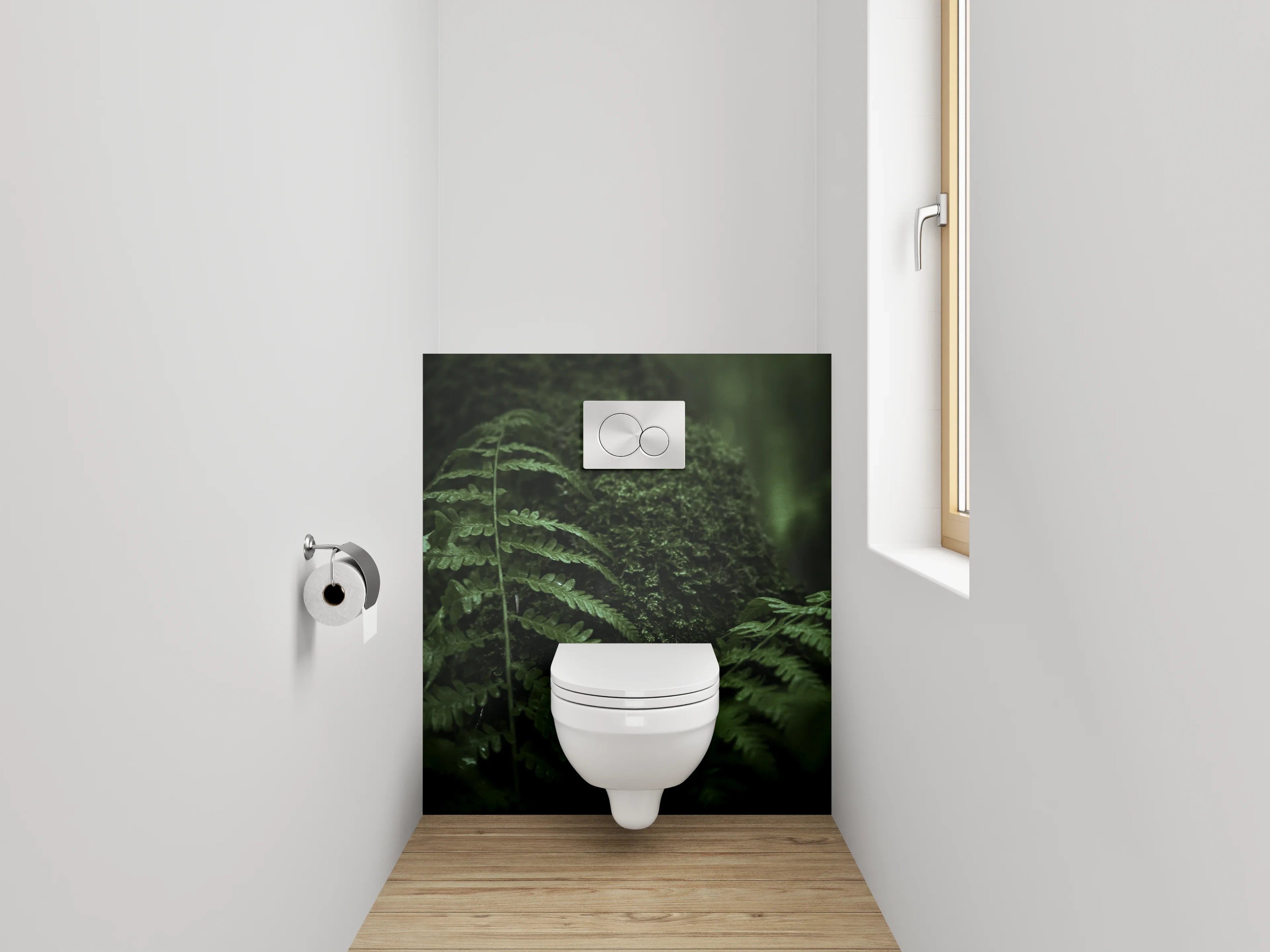 WC-Rückwand - Farnmoos im grünen Waldflair