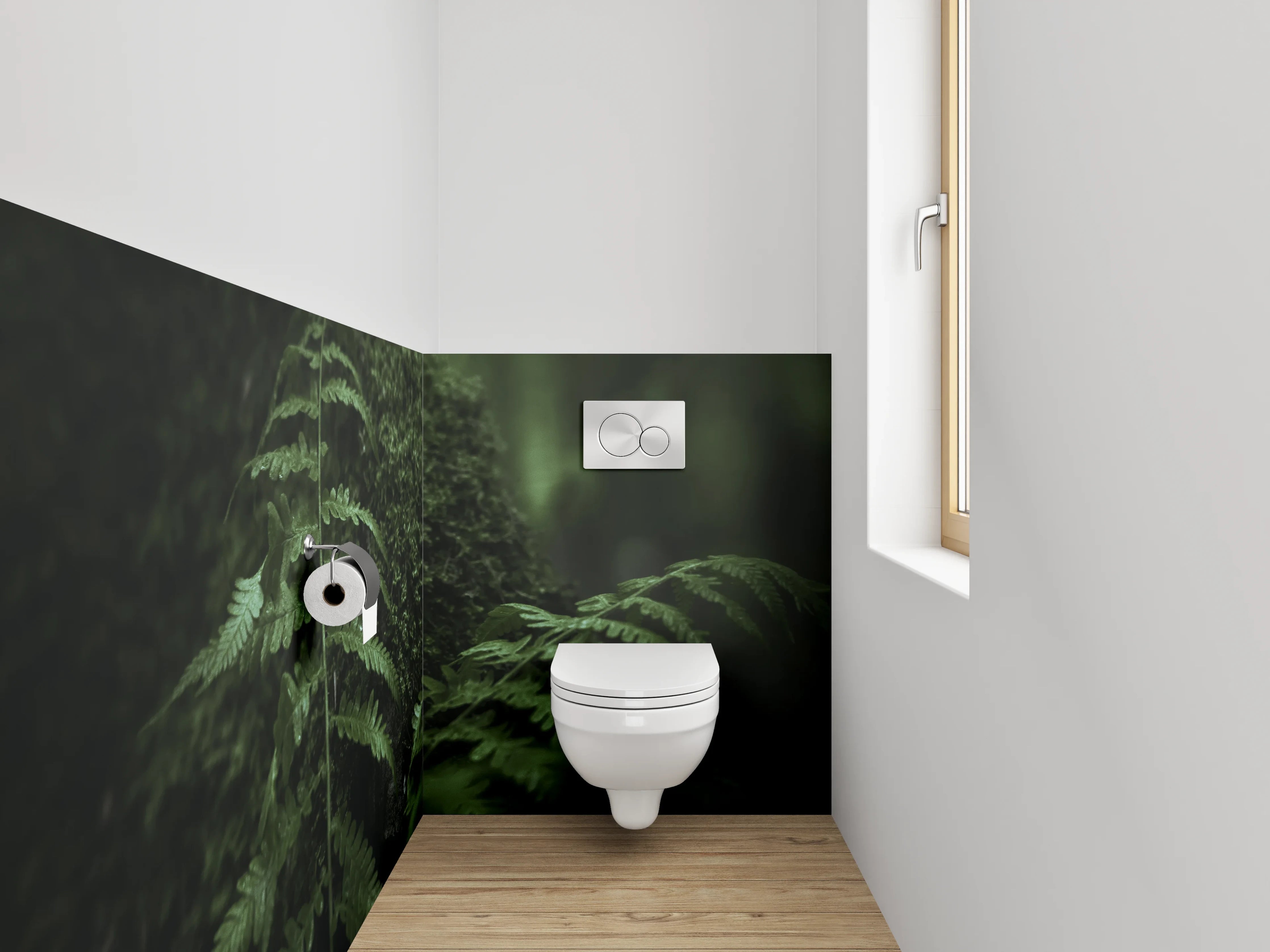 WC-Rückwand - Farnmoos im grünen Waldflair