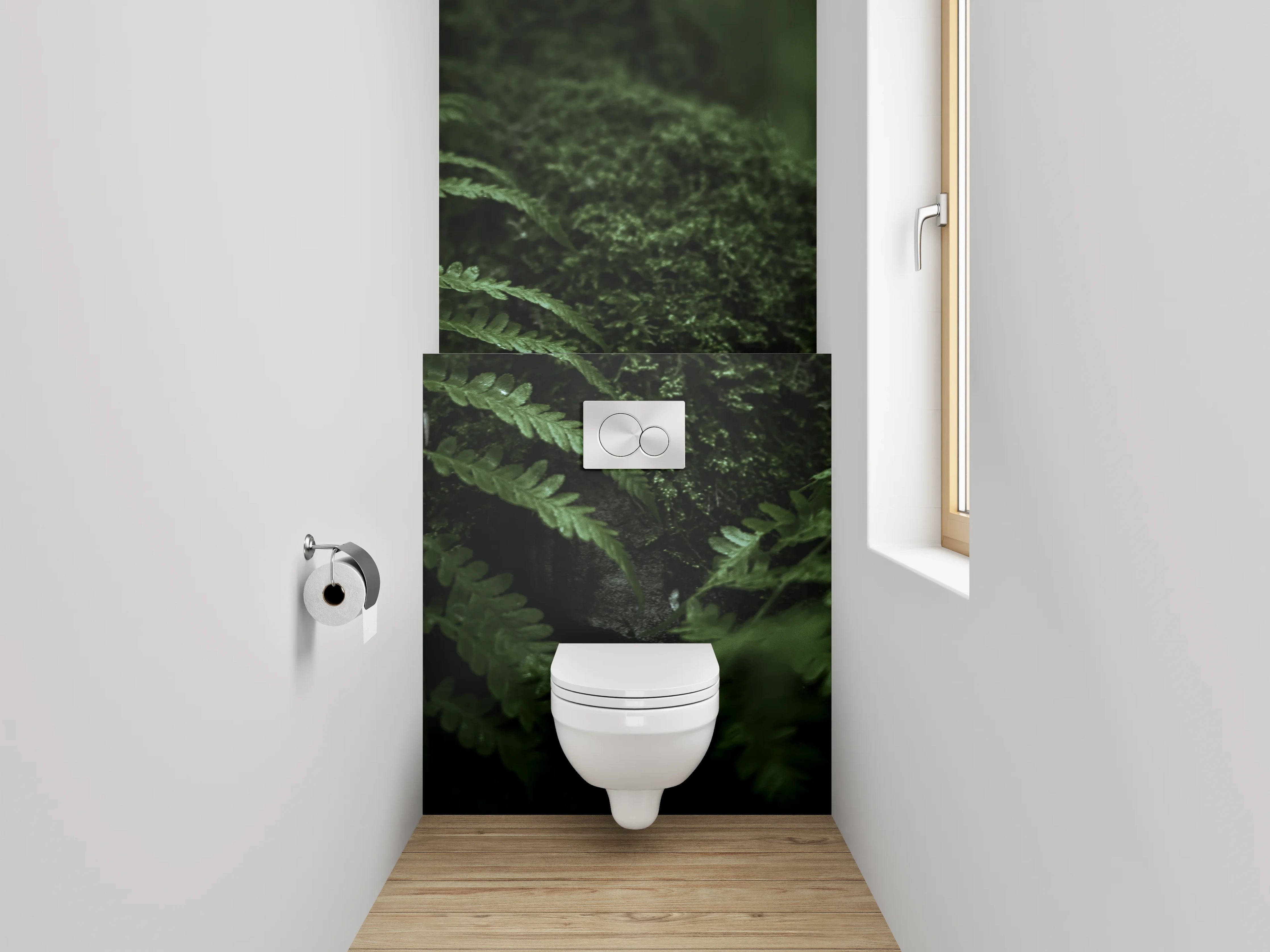 WC-Rückwand - Farnmoos im grünen Waldflair