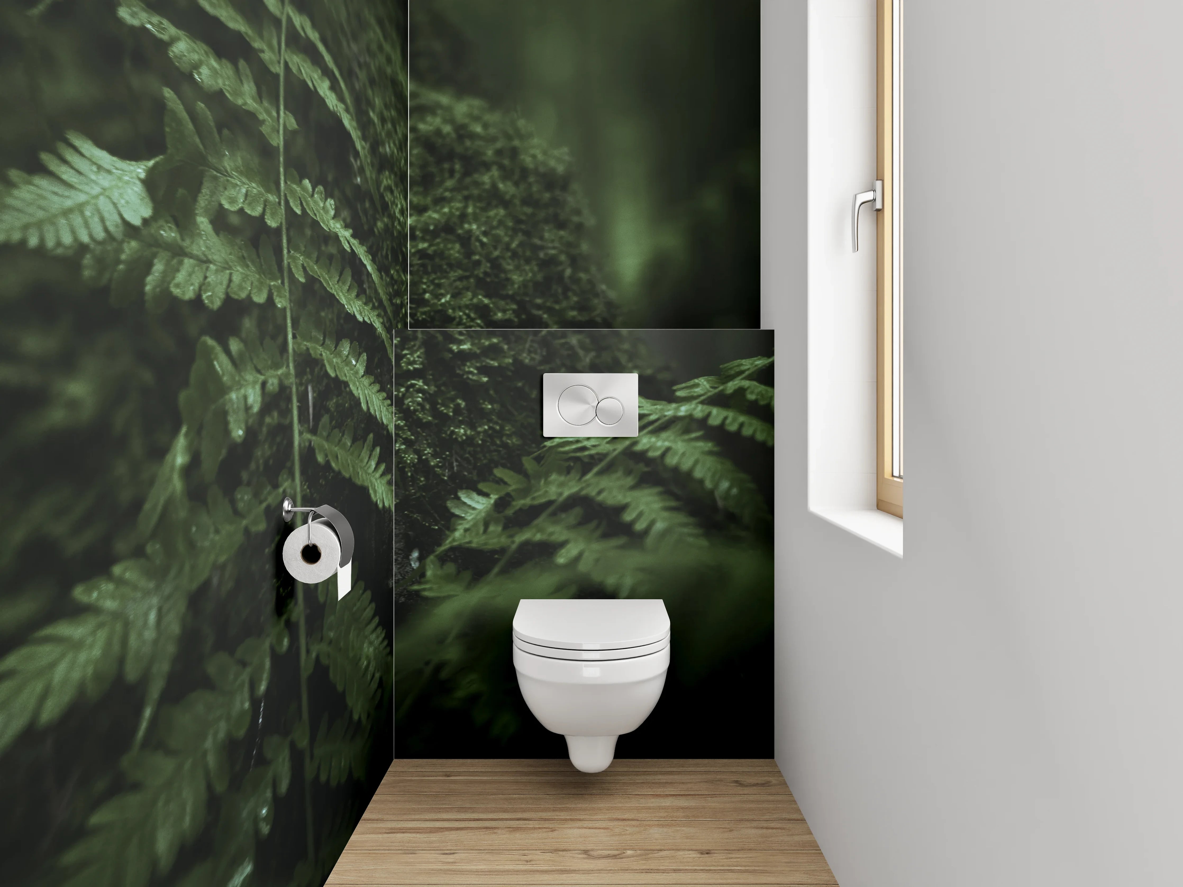 WC-Rückwand - Farnmoos im grünen Waldflair
