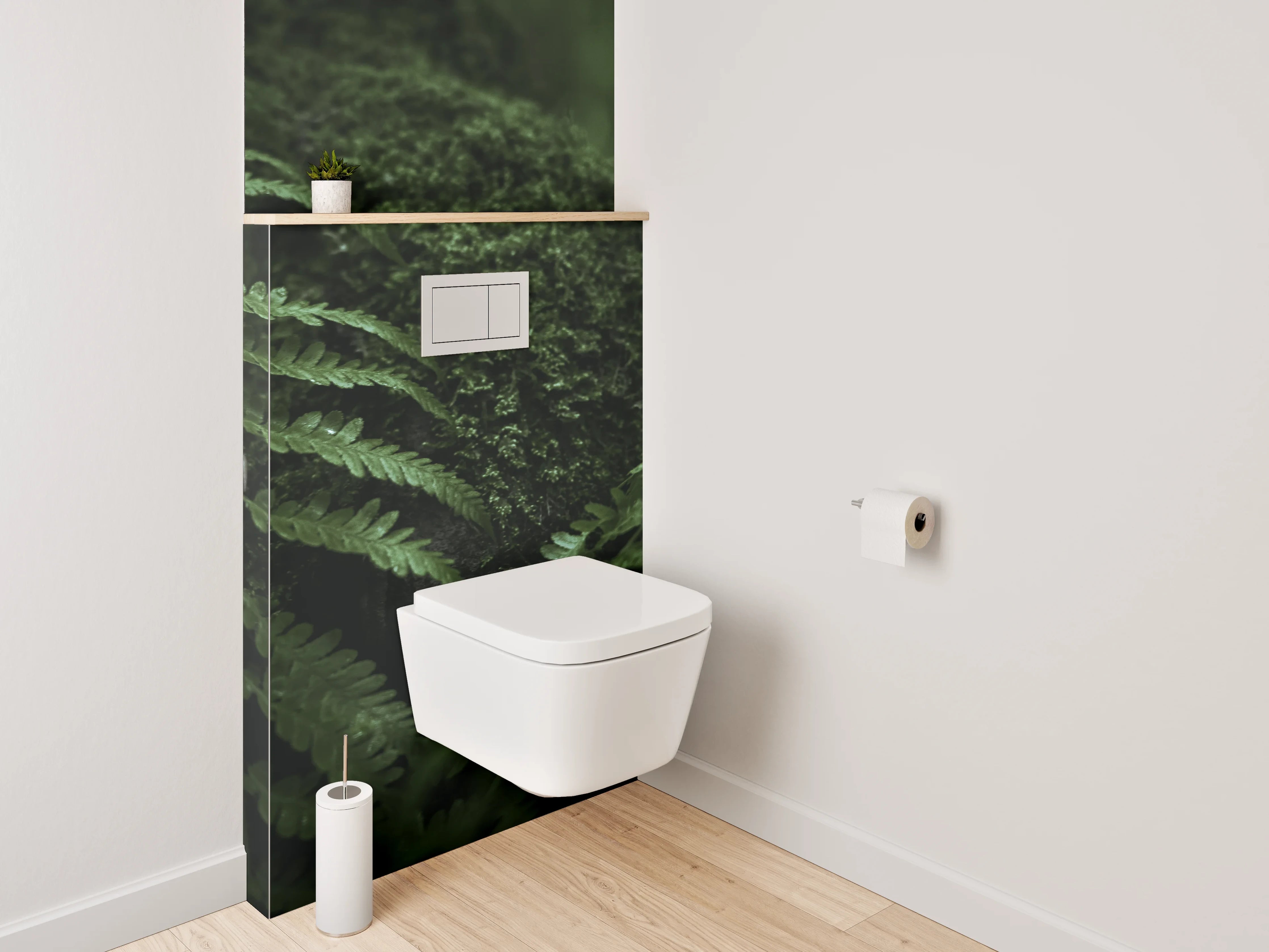 WC-Rückwand - Farnmoos im grünen Waldflair