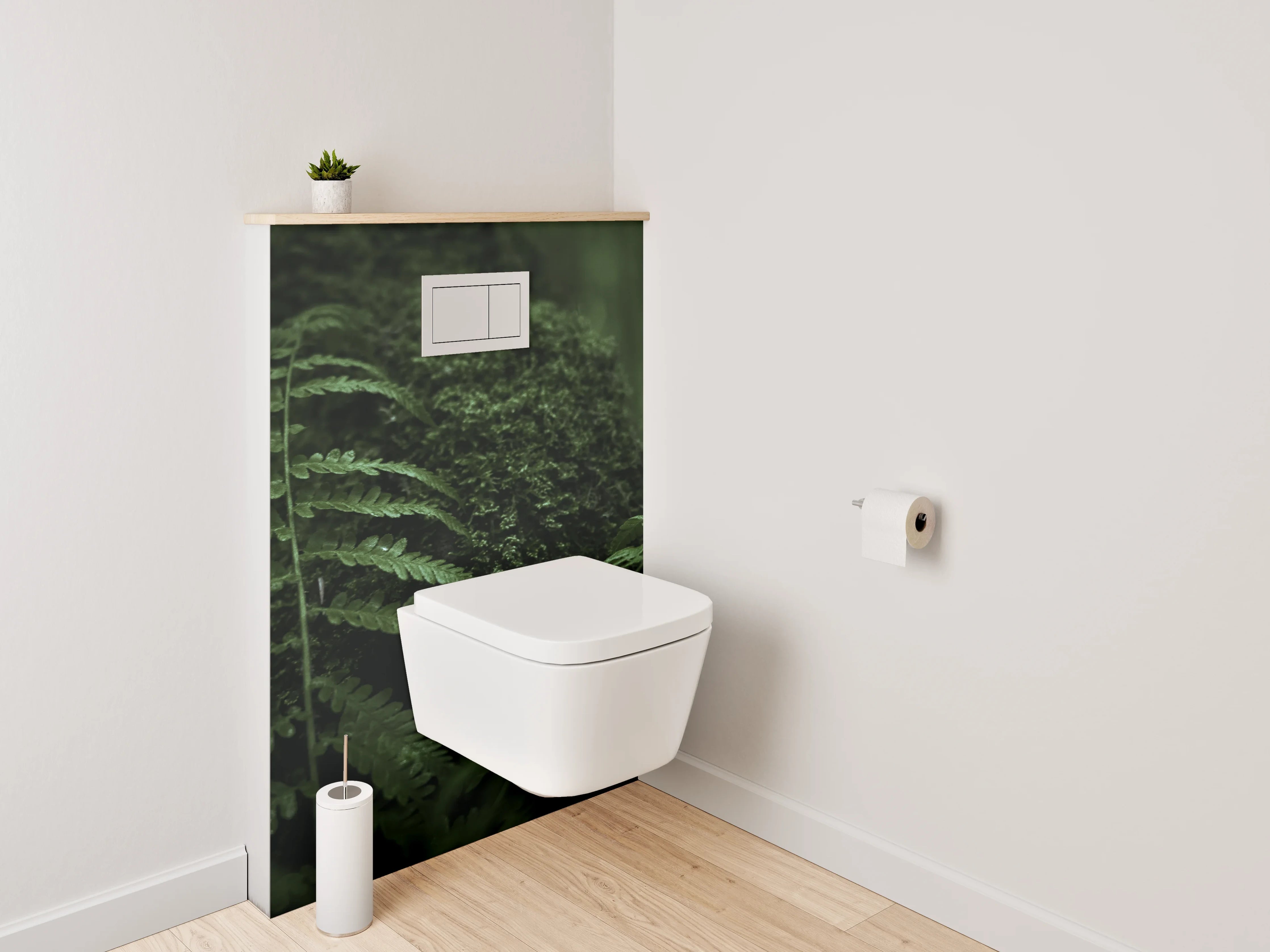 WC-Rückwand - Farnmoos im grünen Waldflair