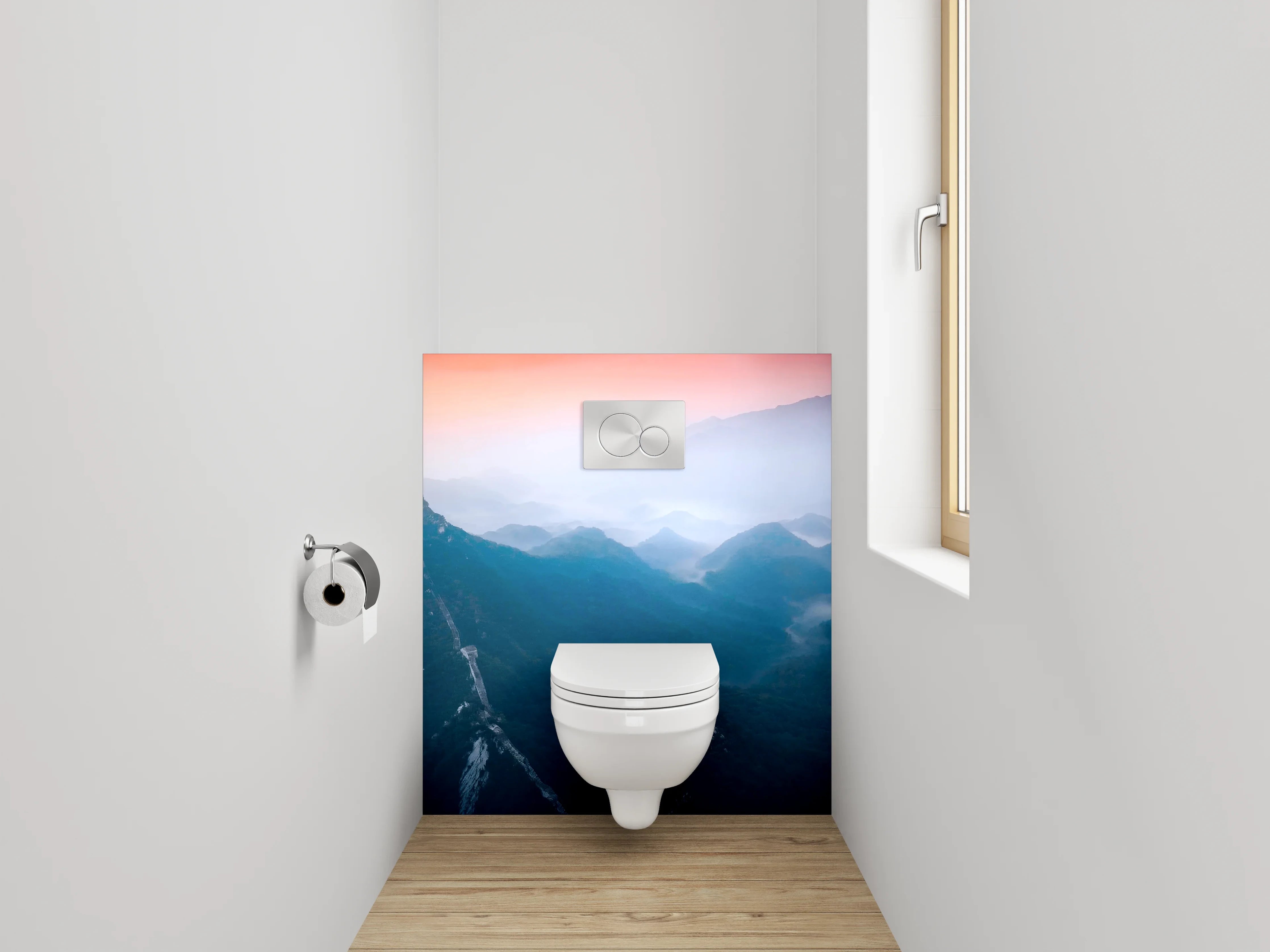 WC-Rückwand - Faszinierendes Panorama der Berglandschaft