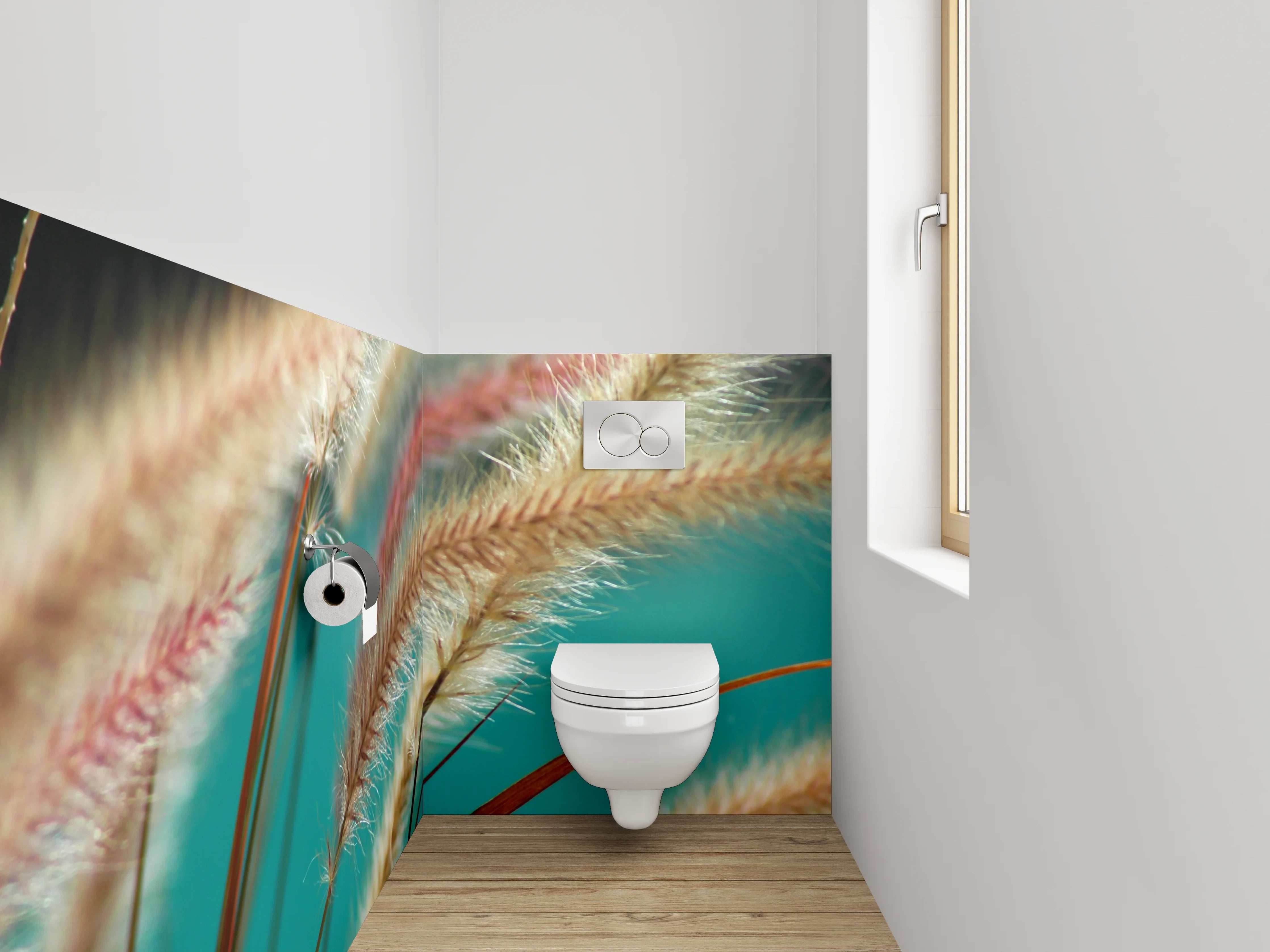 WC-Rückwand - Federgräser am türkisfarbenen Hintergrund