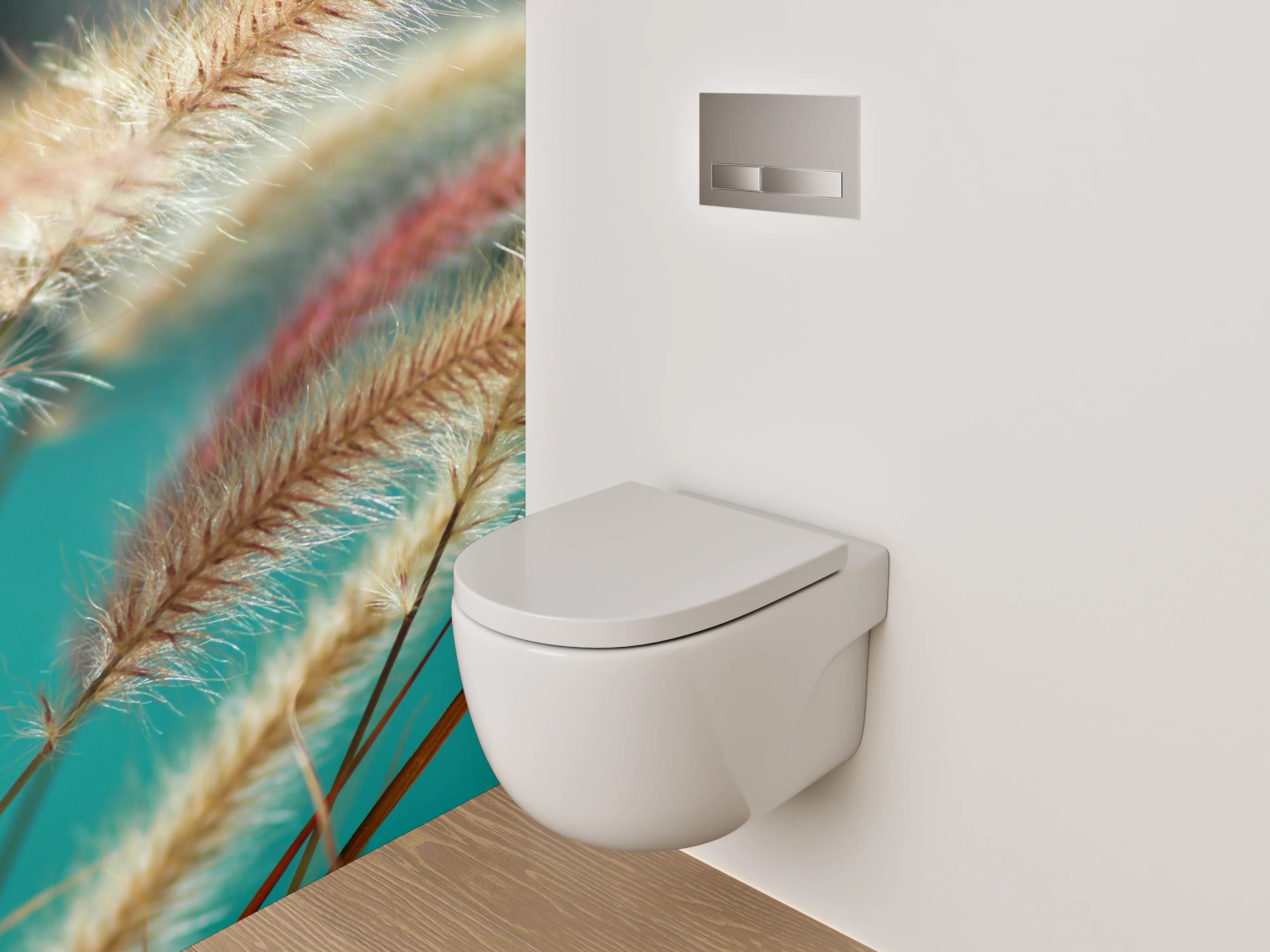 WC-Rückwand - Federgräser am türkisfarbenen Hintergrund