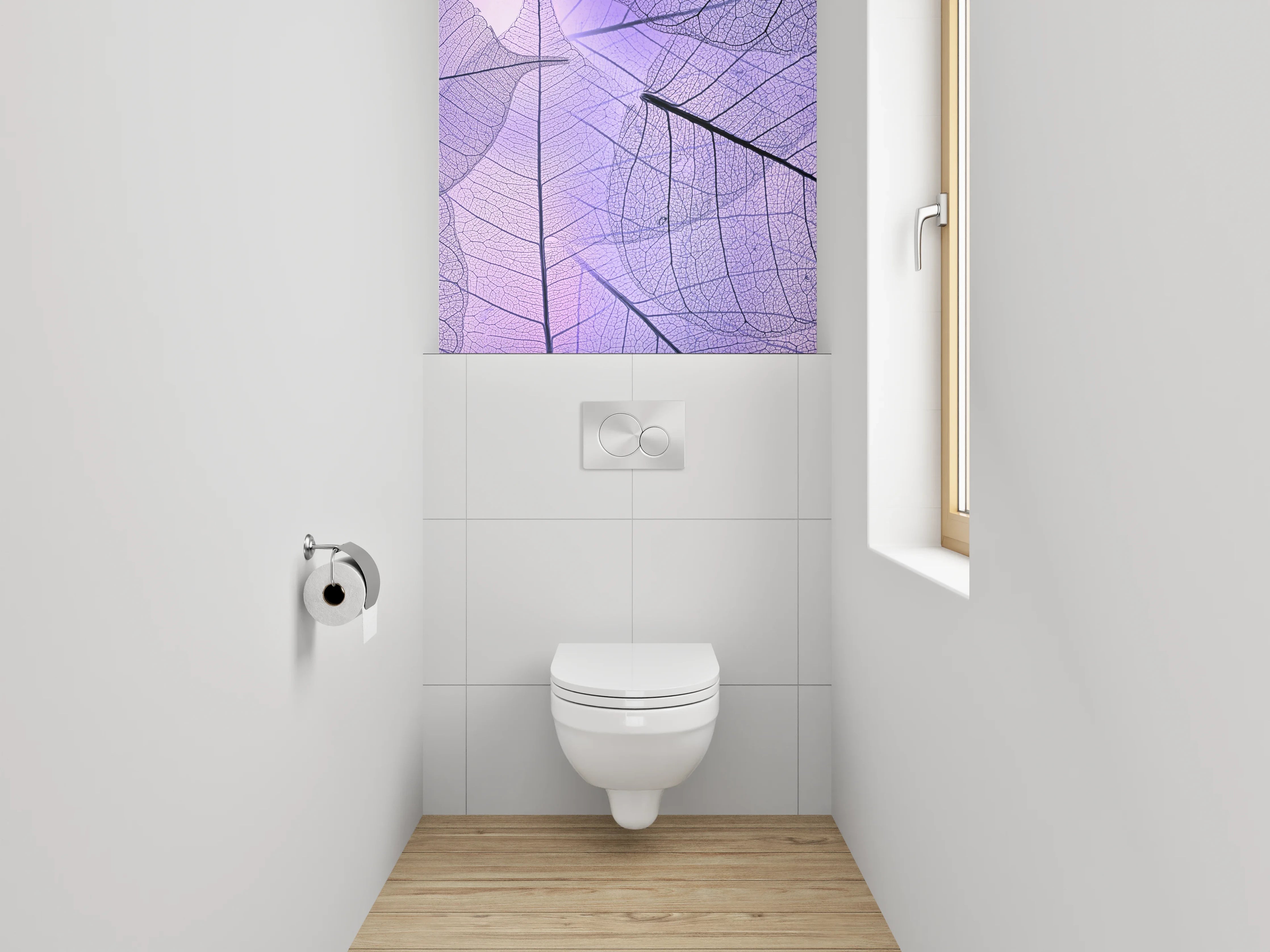 WC-Rückwand - Feine Blätter Strukturen Lila Rosa