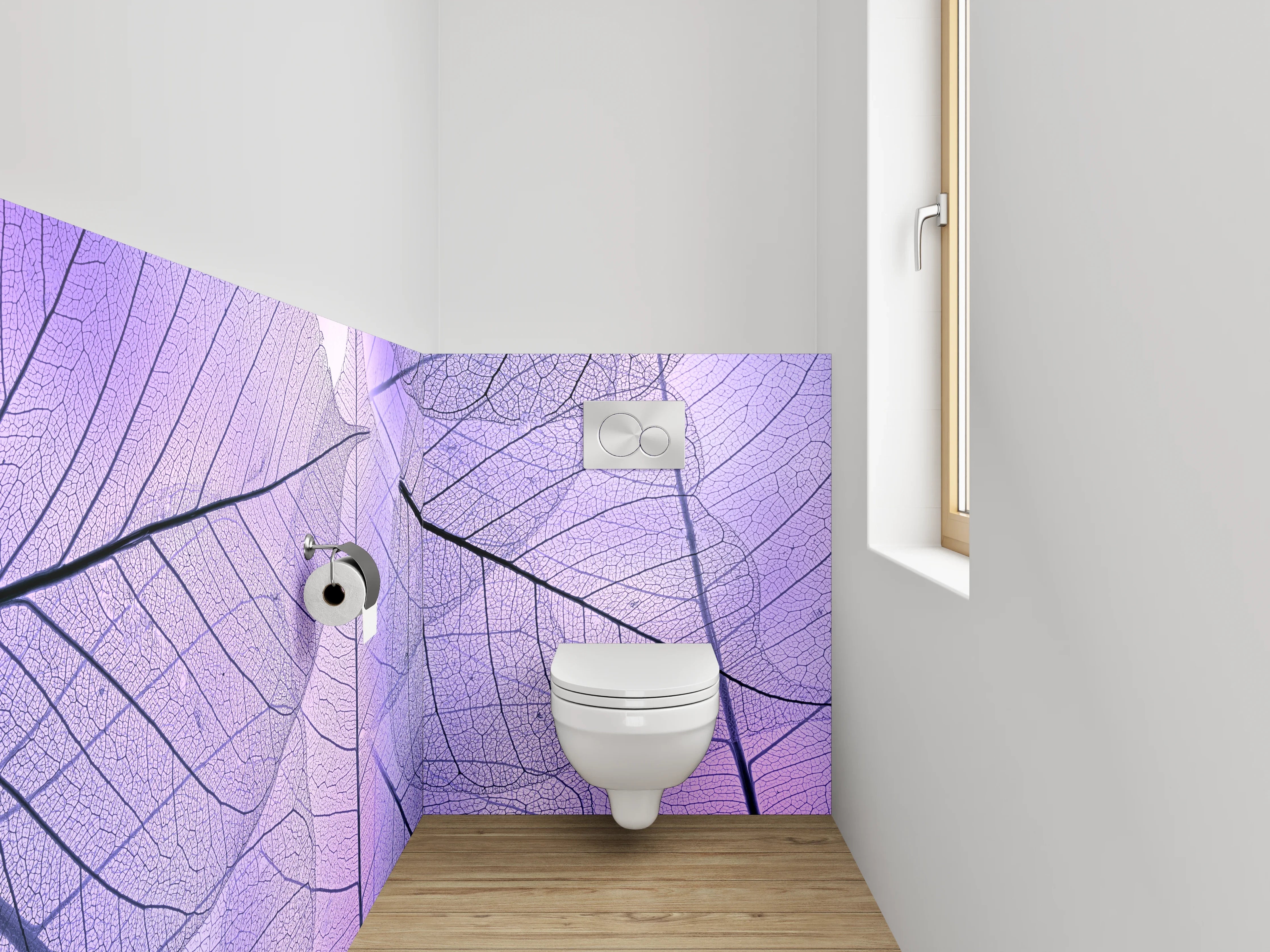 WC-Rückwand - Feine Blätter Strukturen Lila Rosa