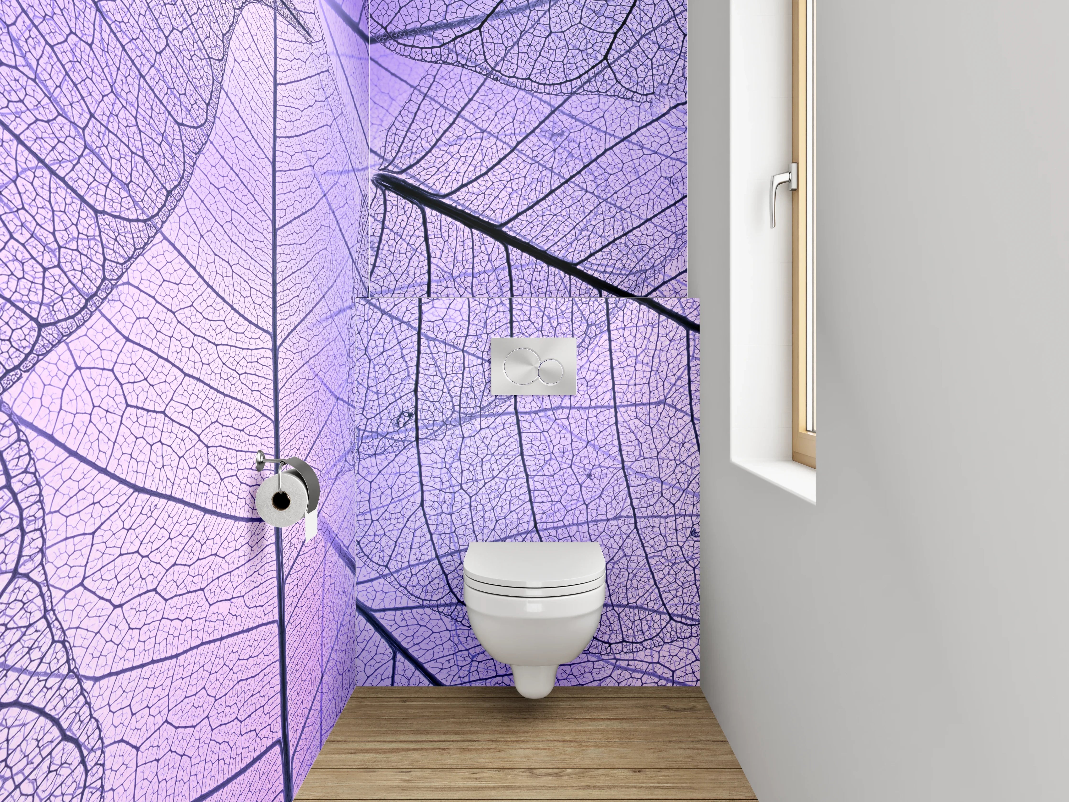 WC-Rückwand - Feine Blätter Strukturen Lila Rosa