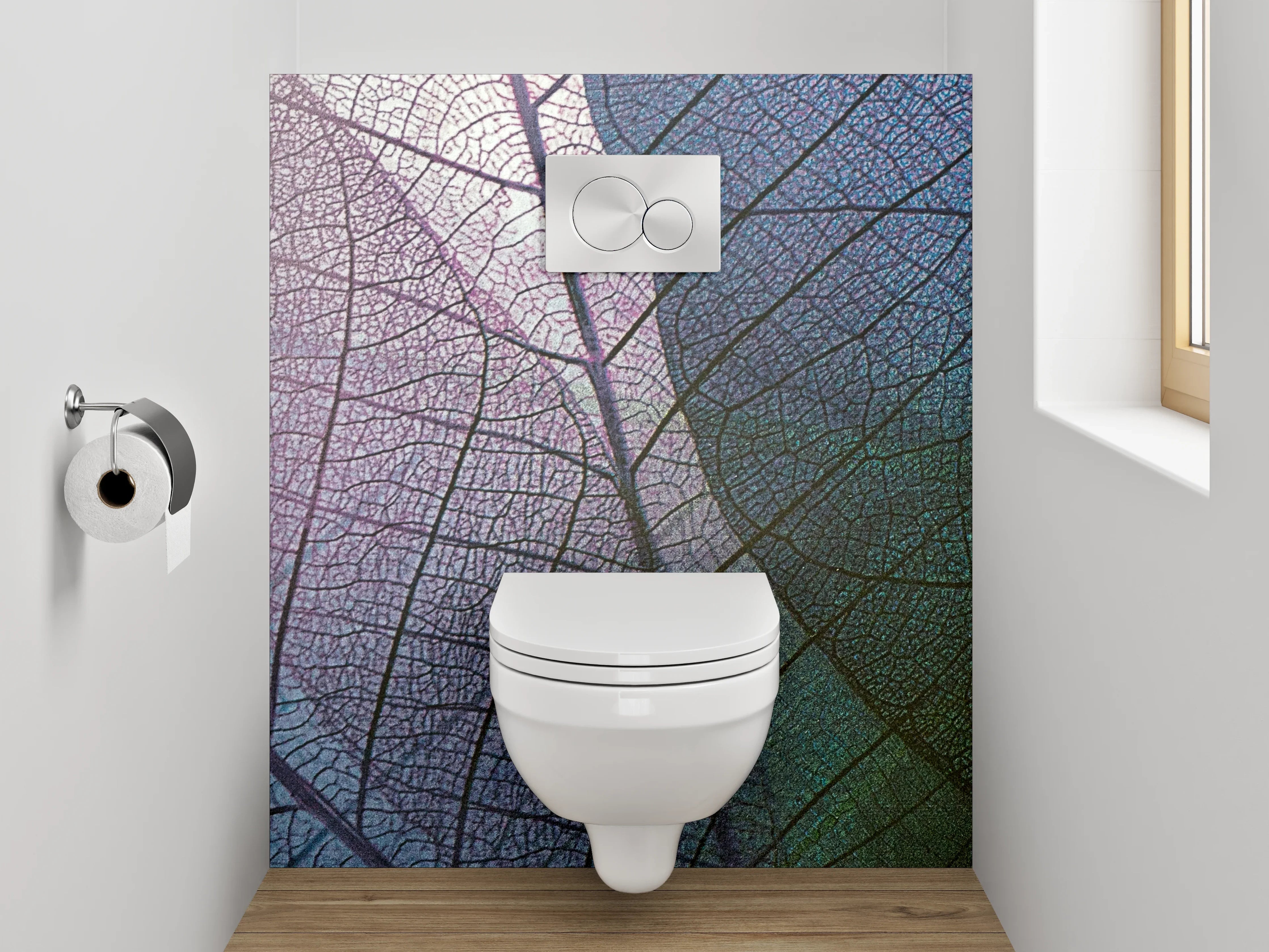 WC-Rückwand - Feine Blätterstruktur in Pastellfarben