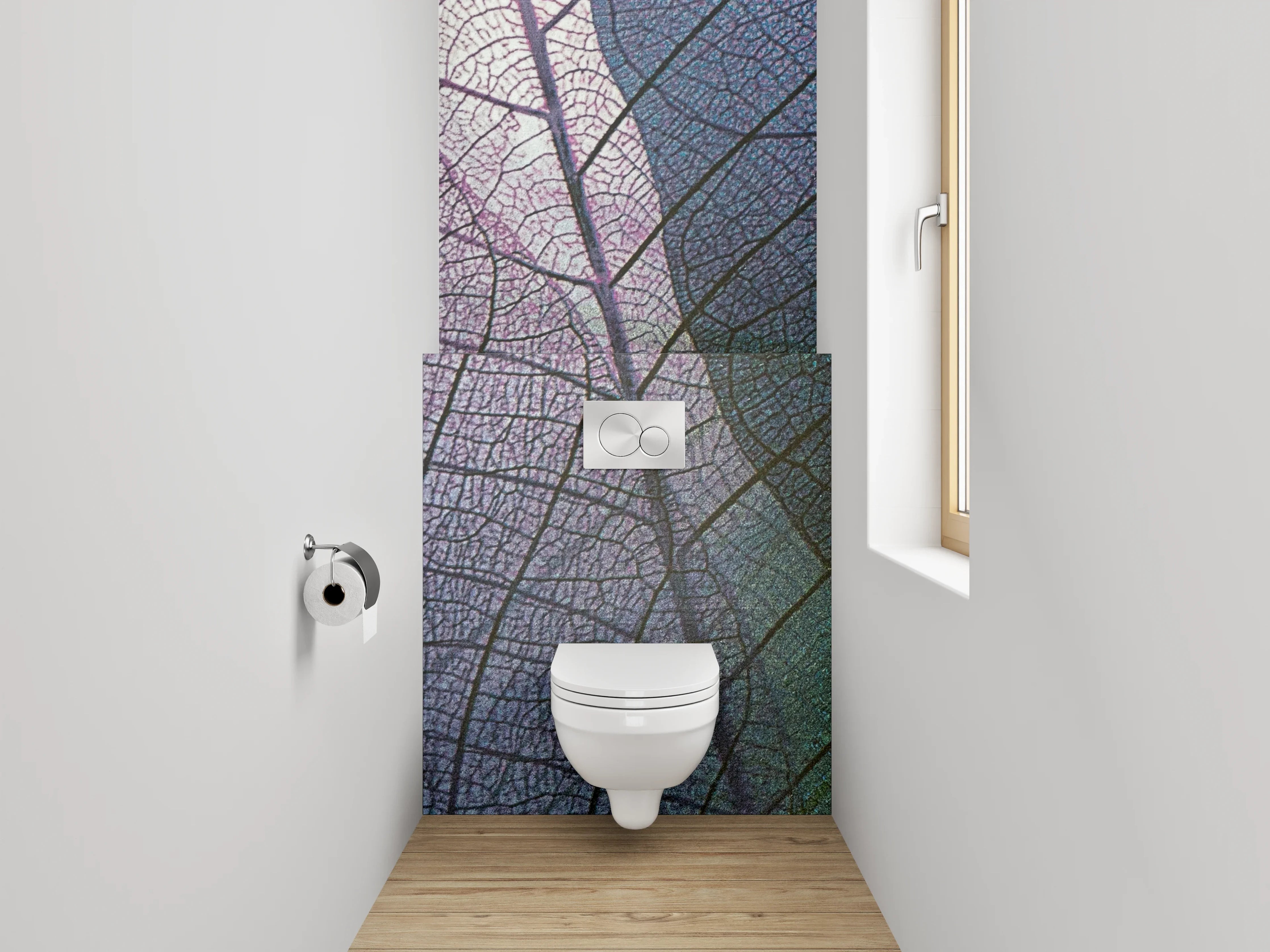 WC-Rückwand - Feine Blätterstruktur in Pastellfarben