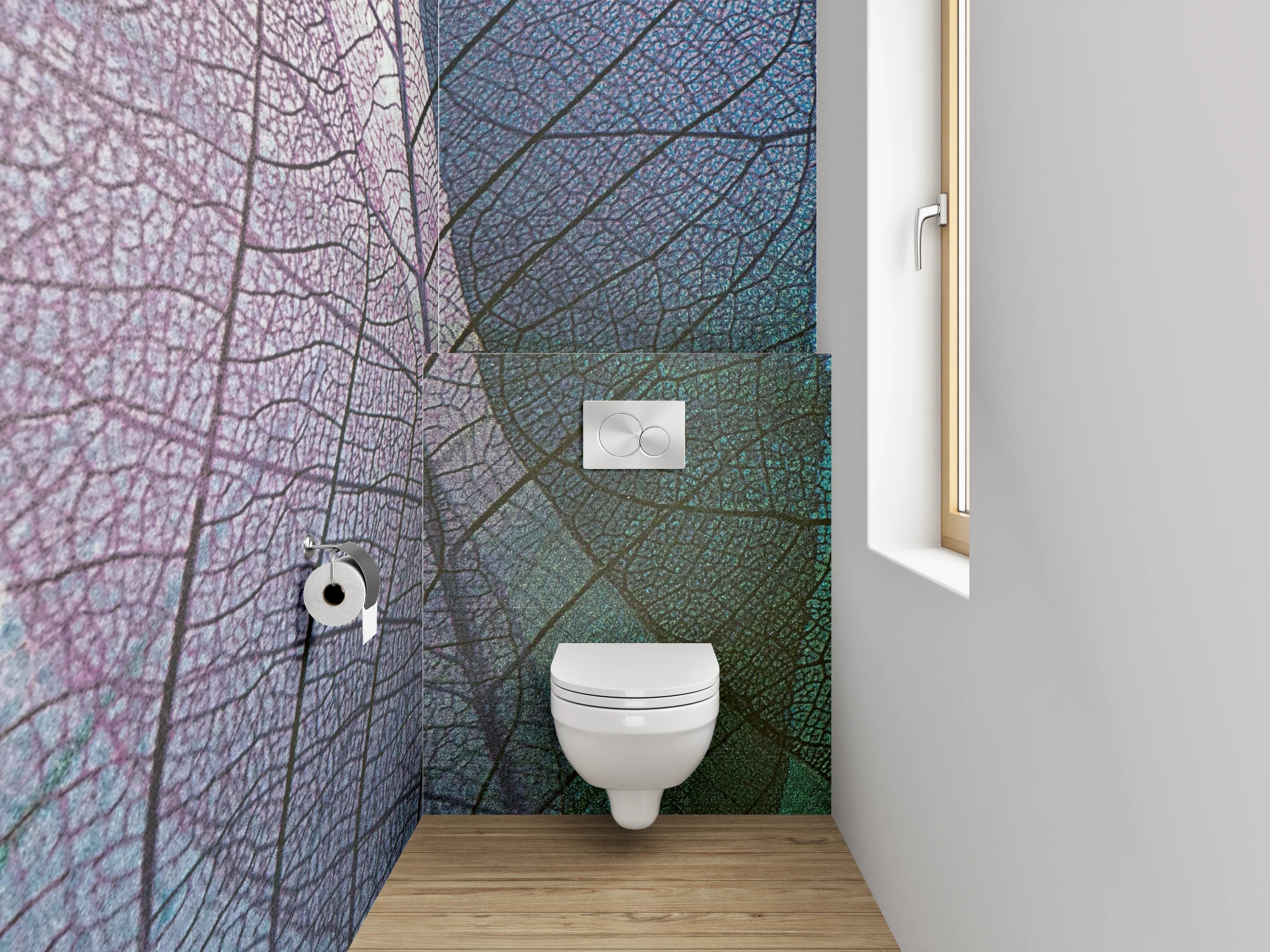 WC-Rückwand - Feine Blätterstruktur in Pastellfarben