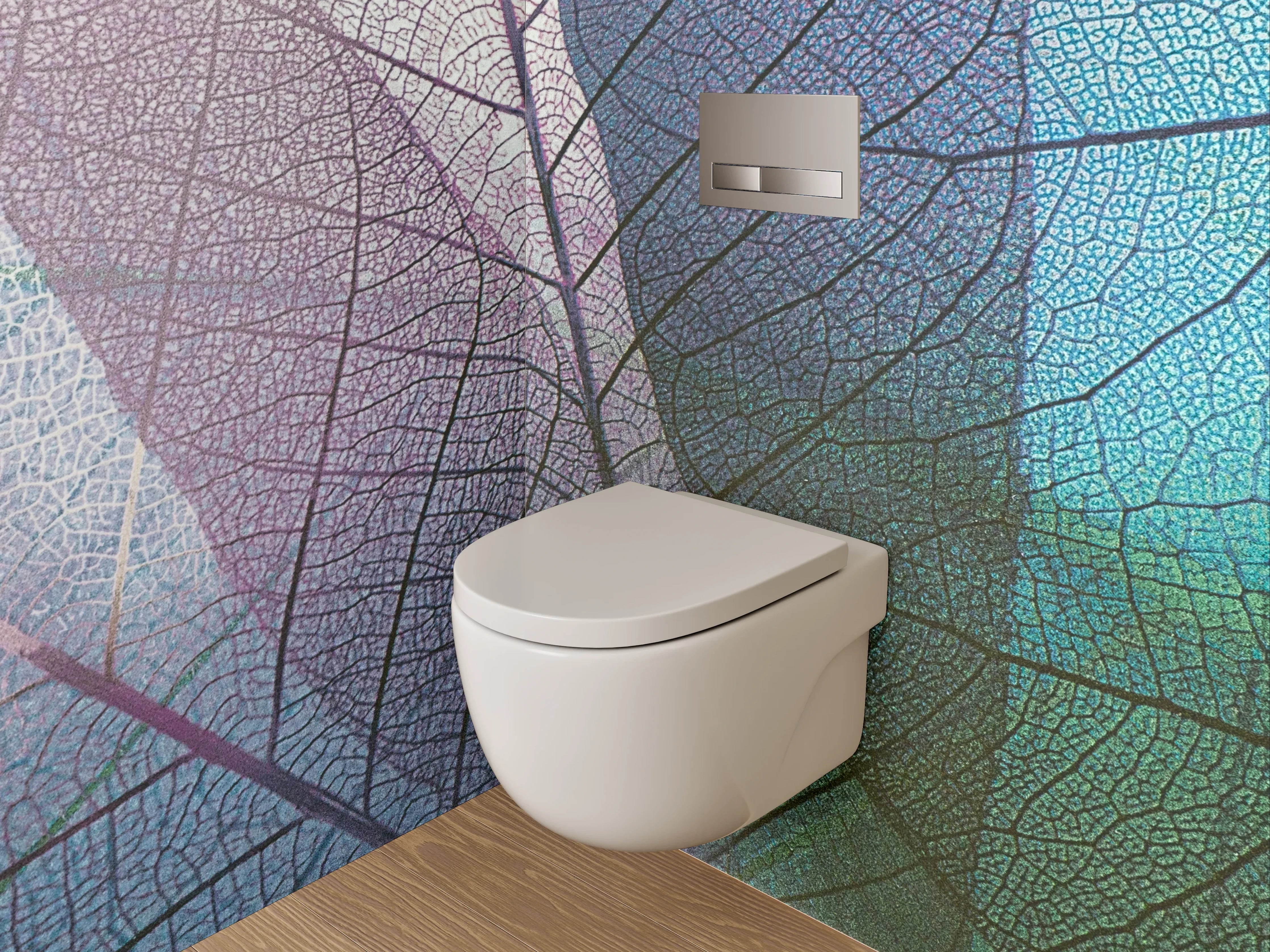 WC-Rückwand - Feine Blätterstruktur in Pastellfarben