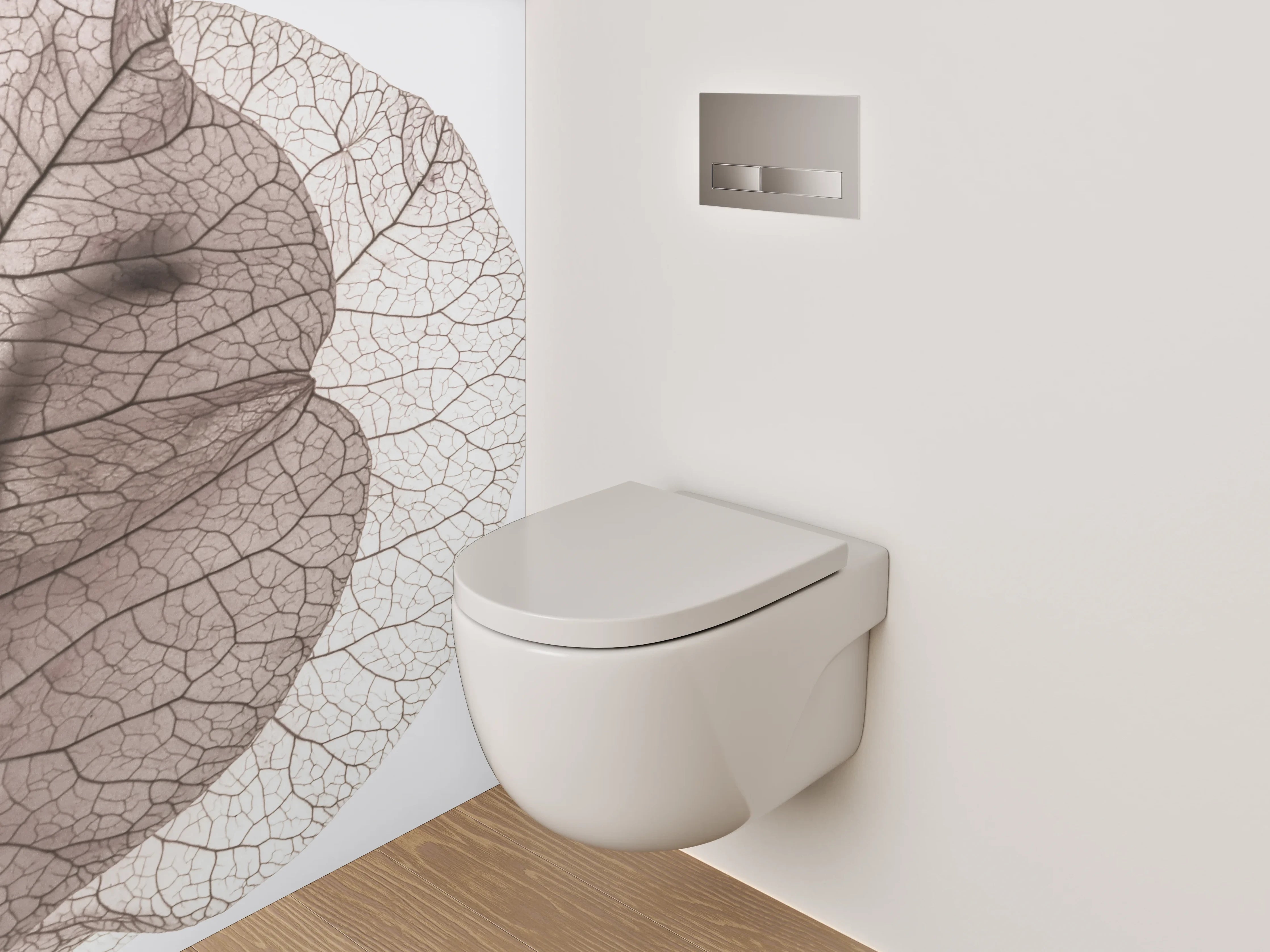 WC-Rückwand - Feine Blätterstruktur in Weiß und Grau