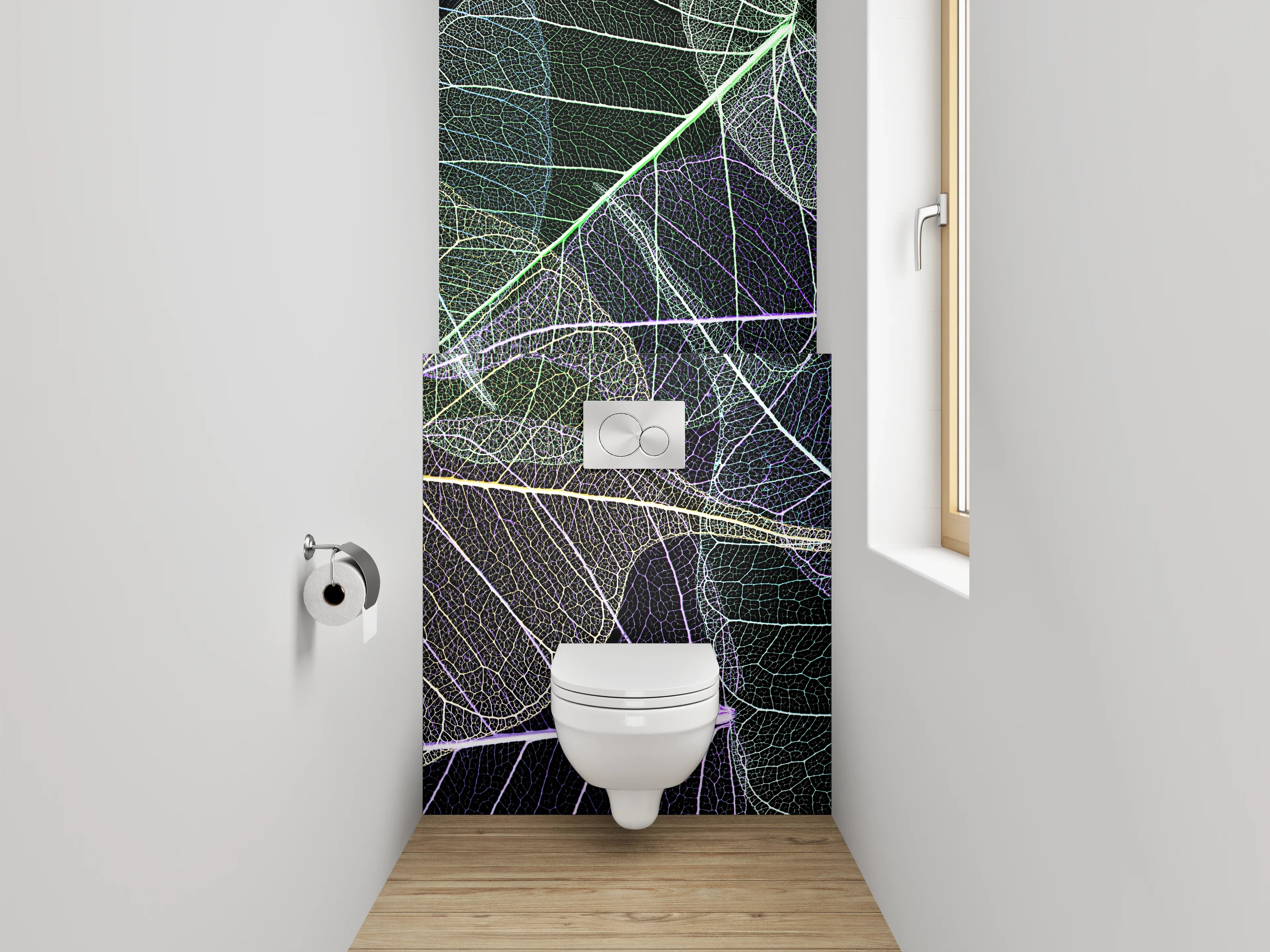 WC-Rückwand - Feine Blätterstrukturen in Weiß und Pastell