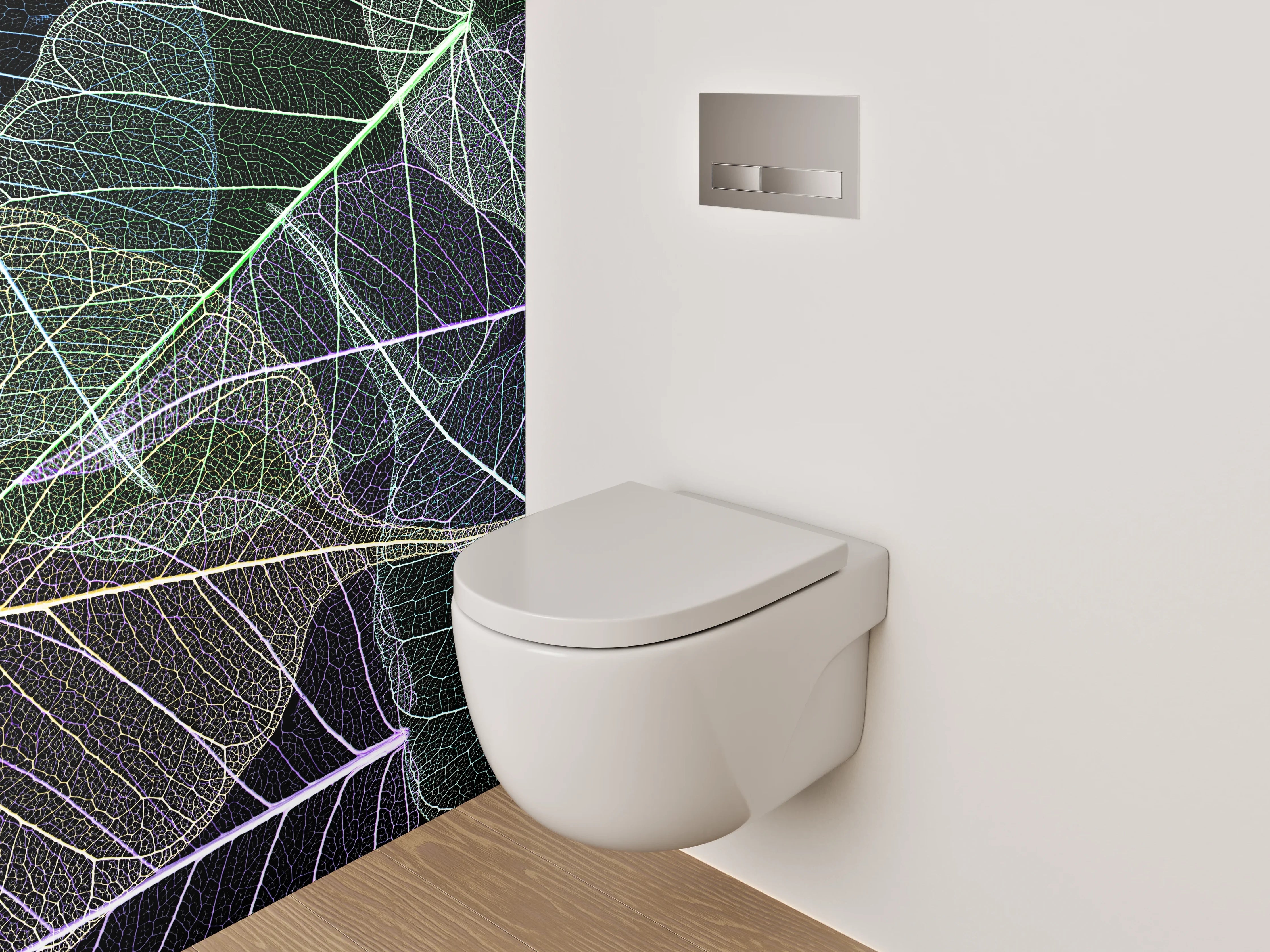 WC-Rückwand - Feine Blätterstrukturen in Weiß und Pastell