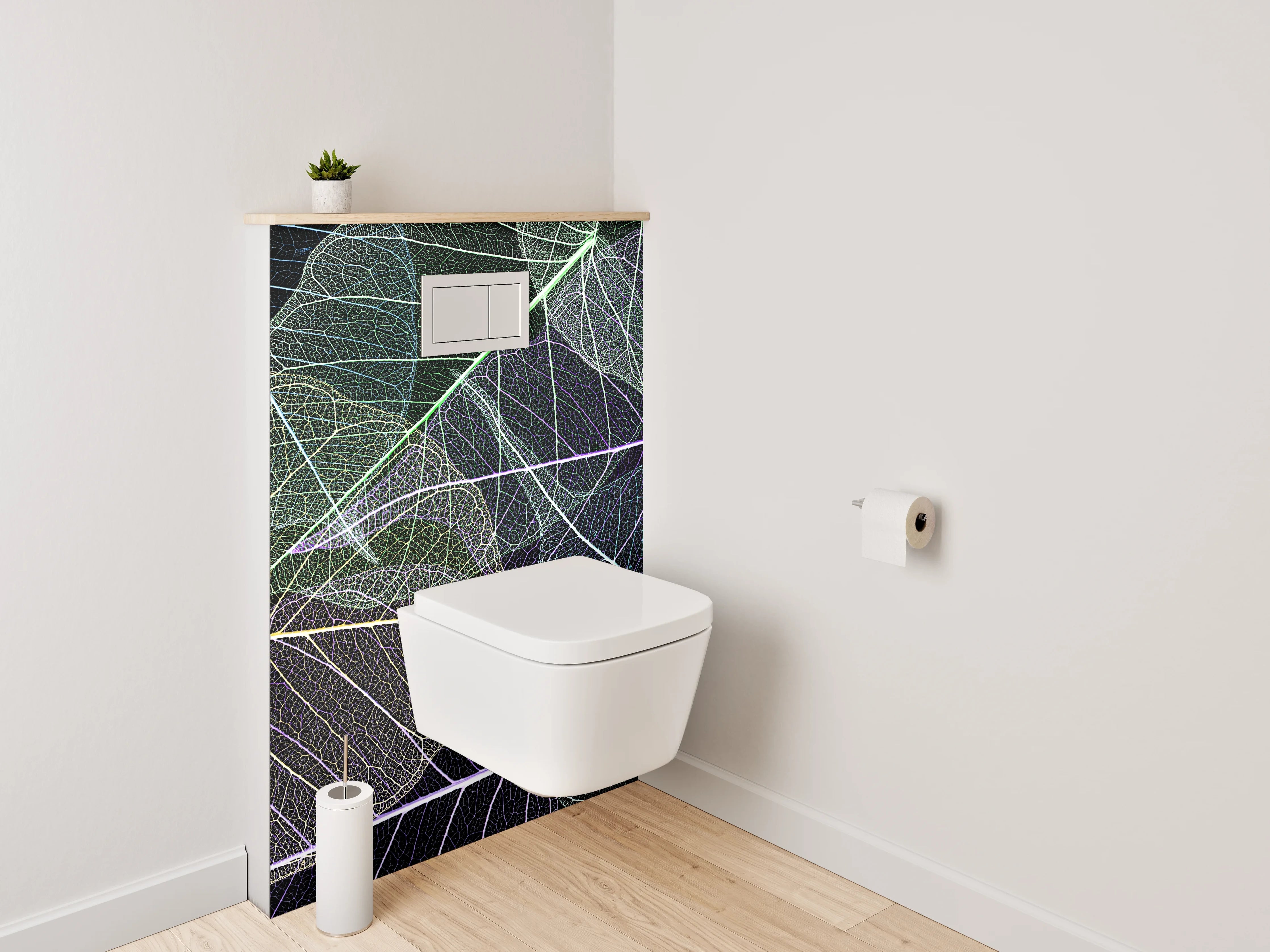 WC-Rückwand - Feine Blätterstrukturen in Weiß und Pastell