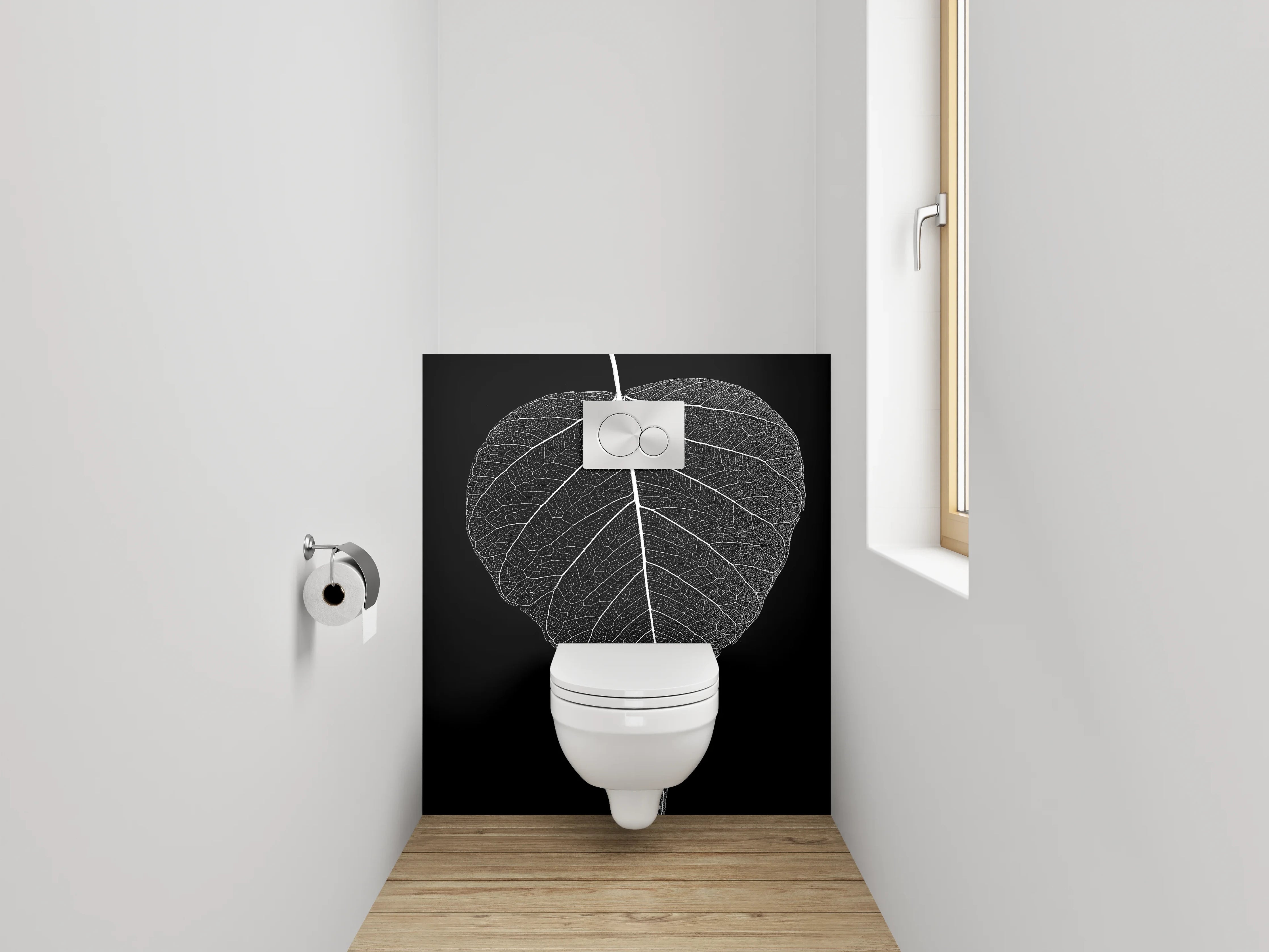 WC-Rückwand - Feine Blattstruktur Schwarz-Weiß Kunst
