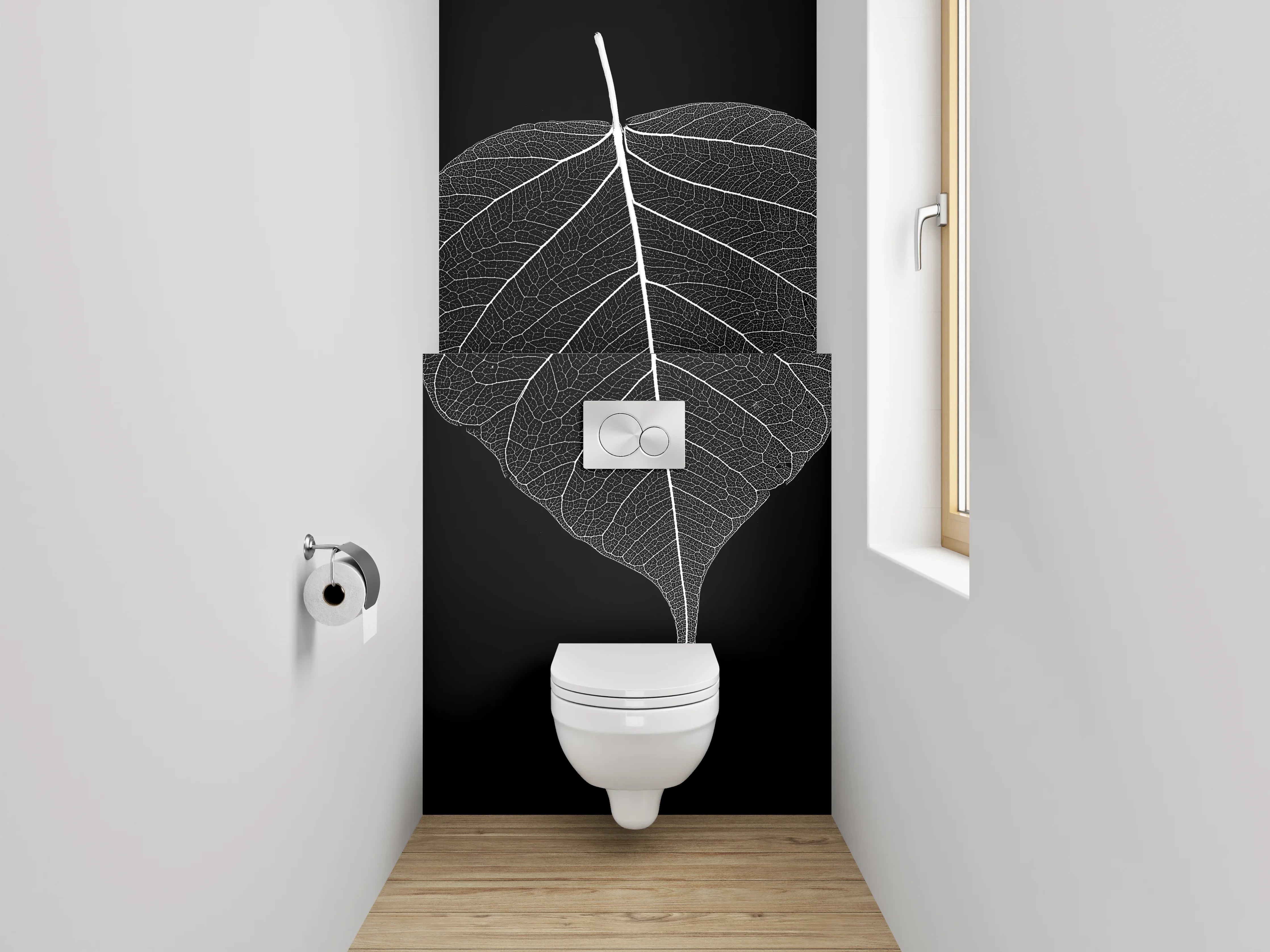 WC-Rückwand - Feine Blattstruktur Schwarz-Weiß Kunst