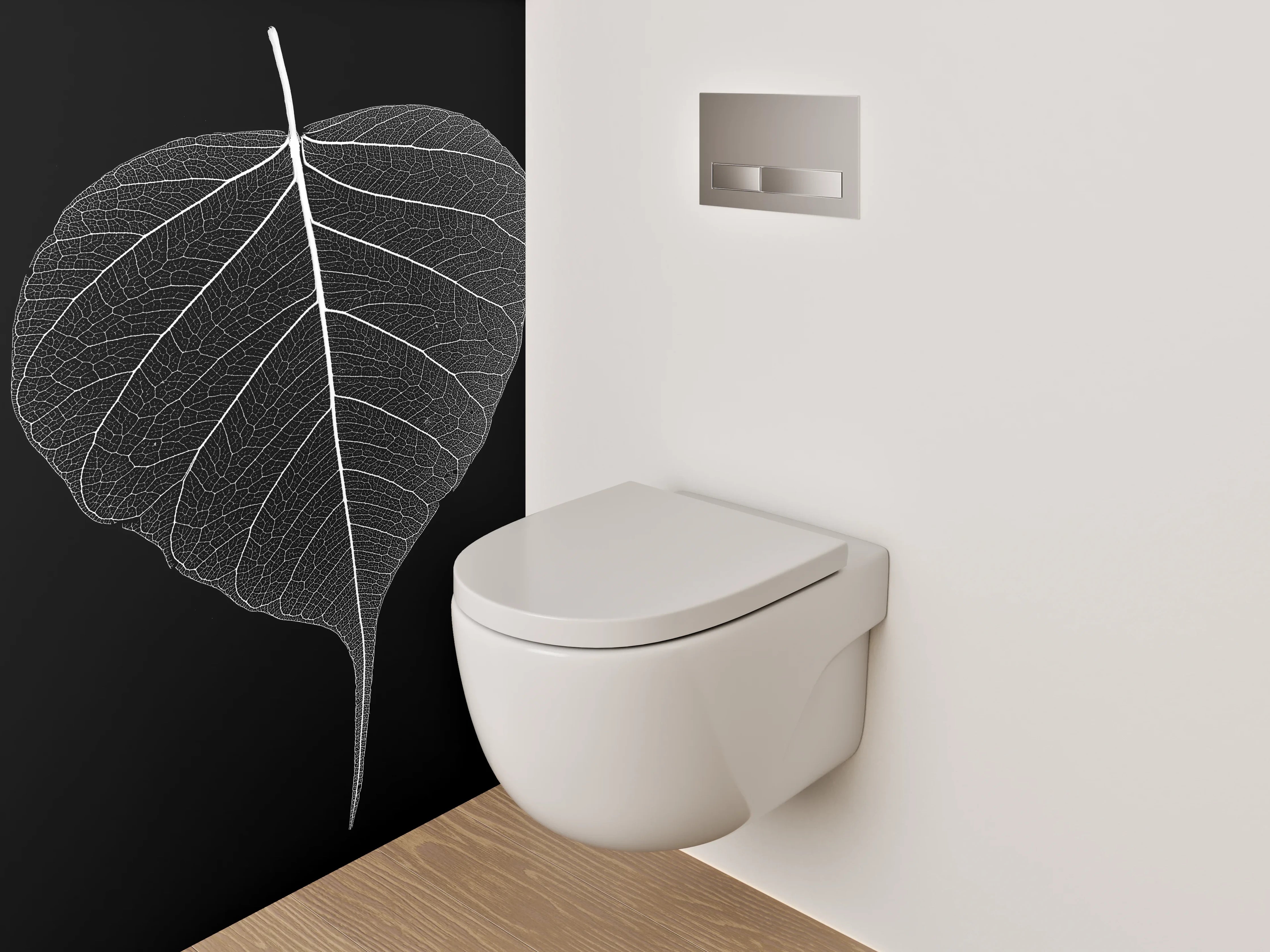 WC-Rückwand - Feine Blattstruktur Schwarz-Weiß Kunst
