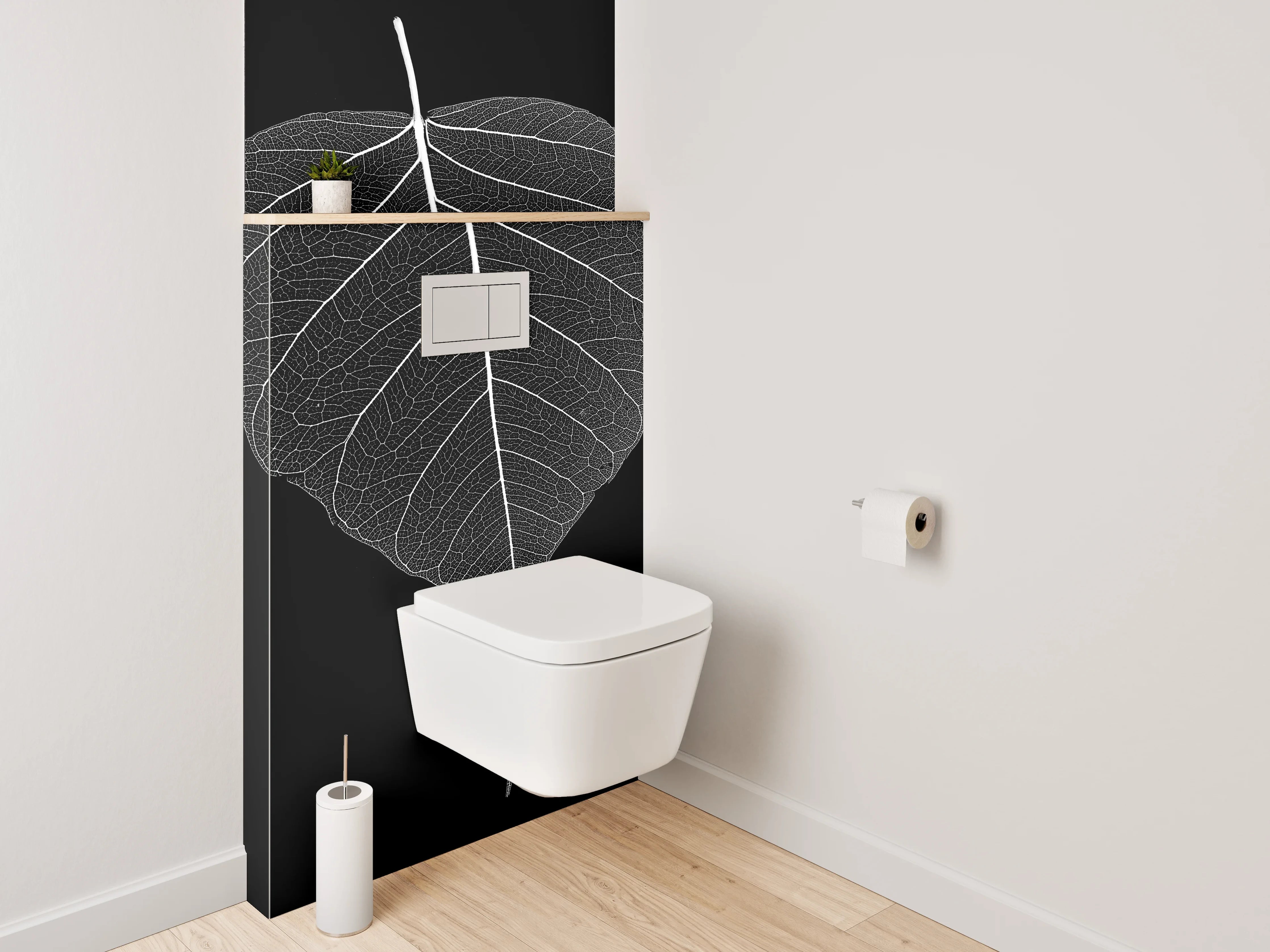 WC-Rückwand - Feine Blattstruktur Schwarz-Weiß Kunst