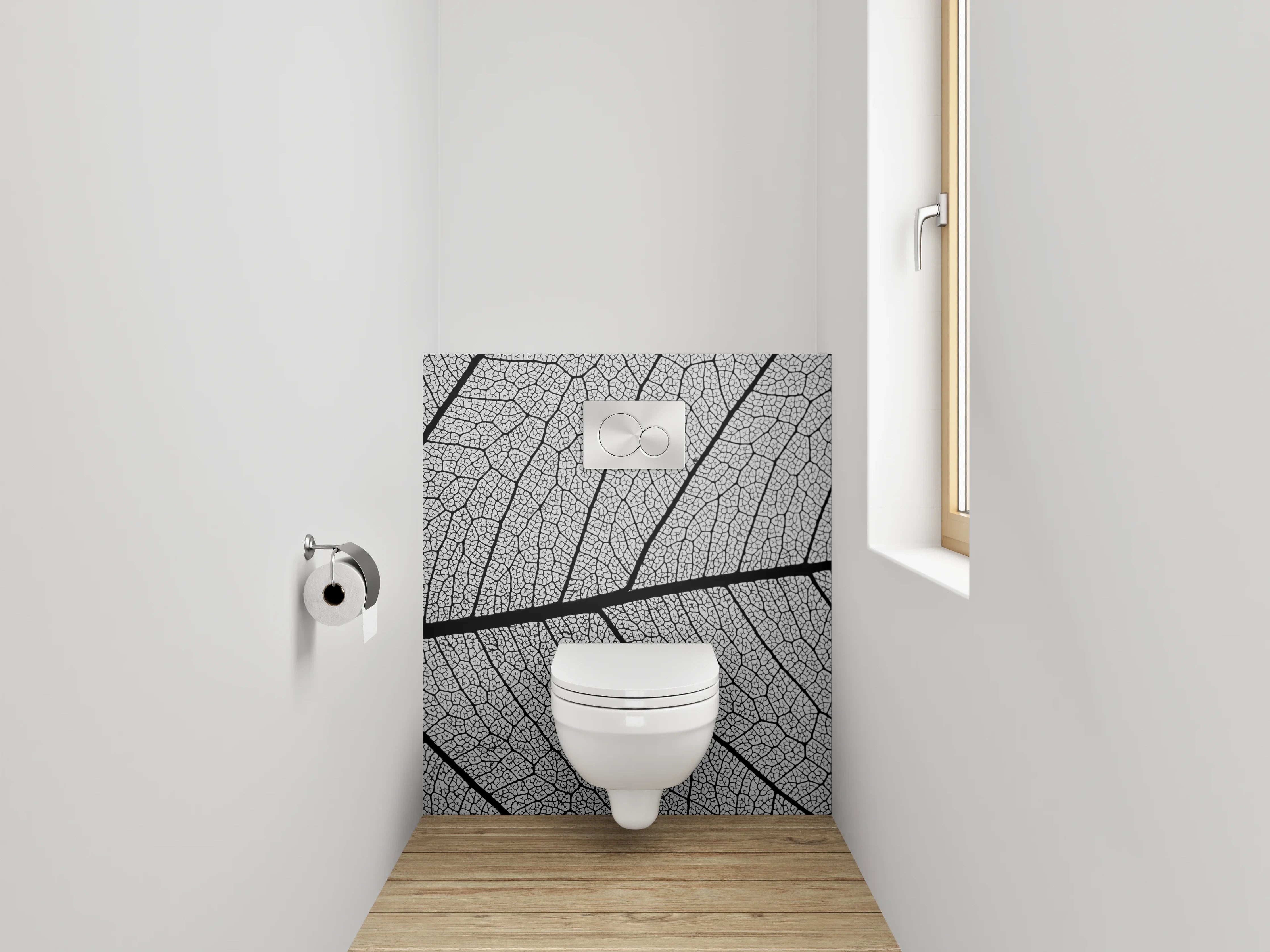 WC-Rückwand - Feine Blattstruktur Schwarz-Weiß Natur