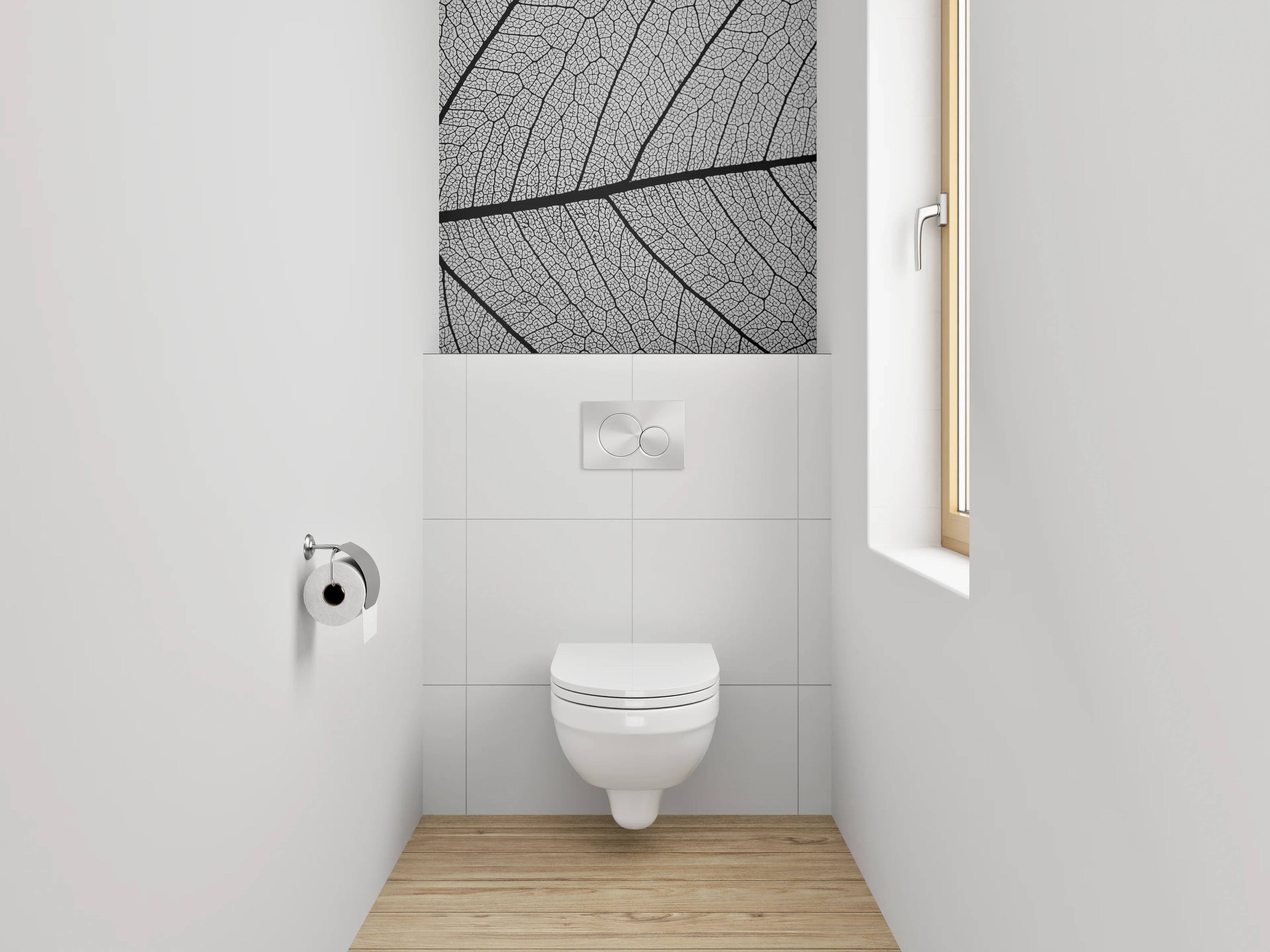 WC-Rückwand - Feine Blattstruktur Schwarz-Weiß Natur