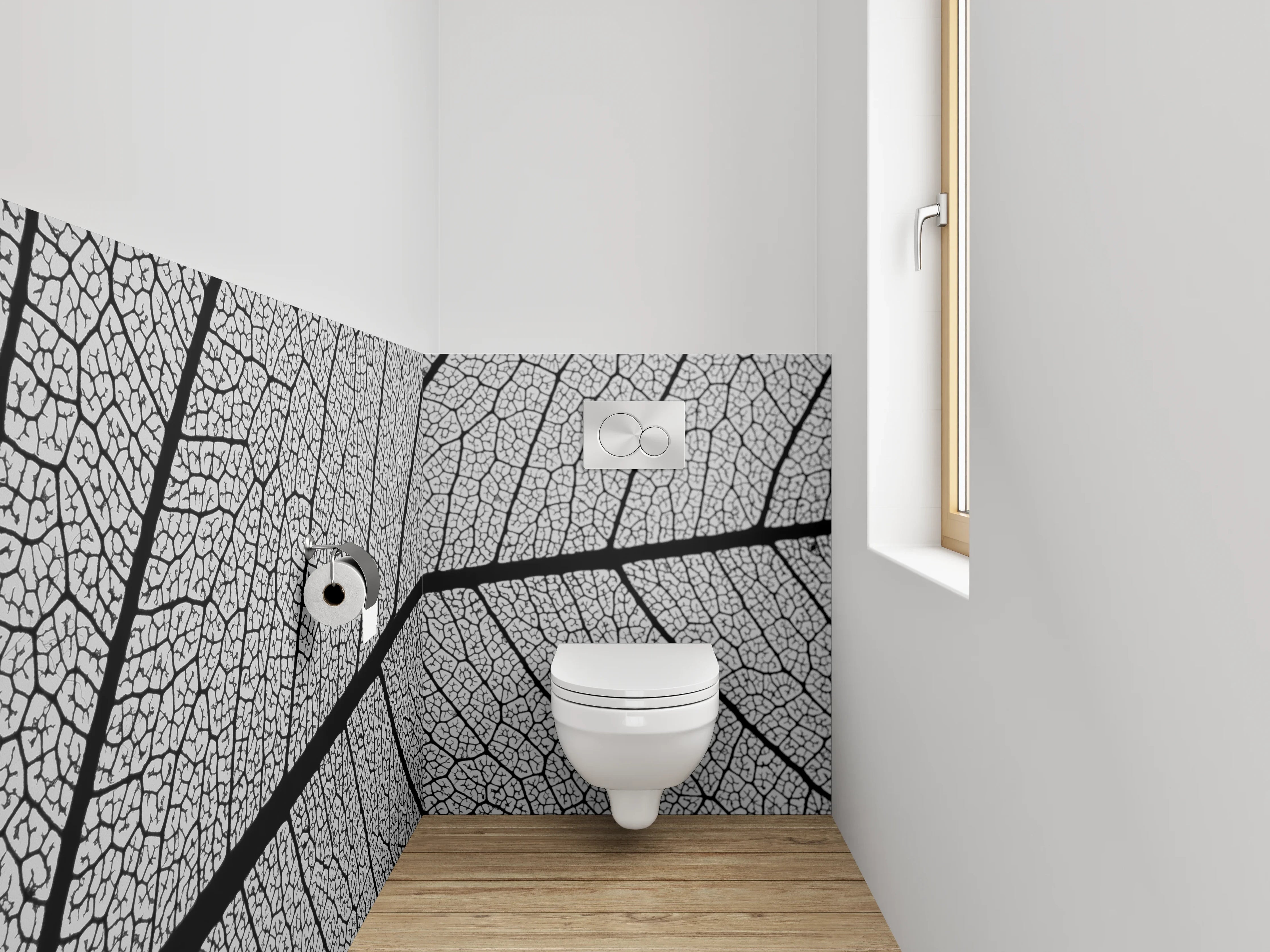 WC-Rückwand - Feine Blattstruktur Schwarz-Weiß Natur