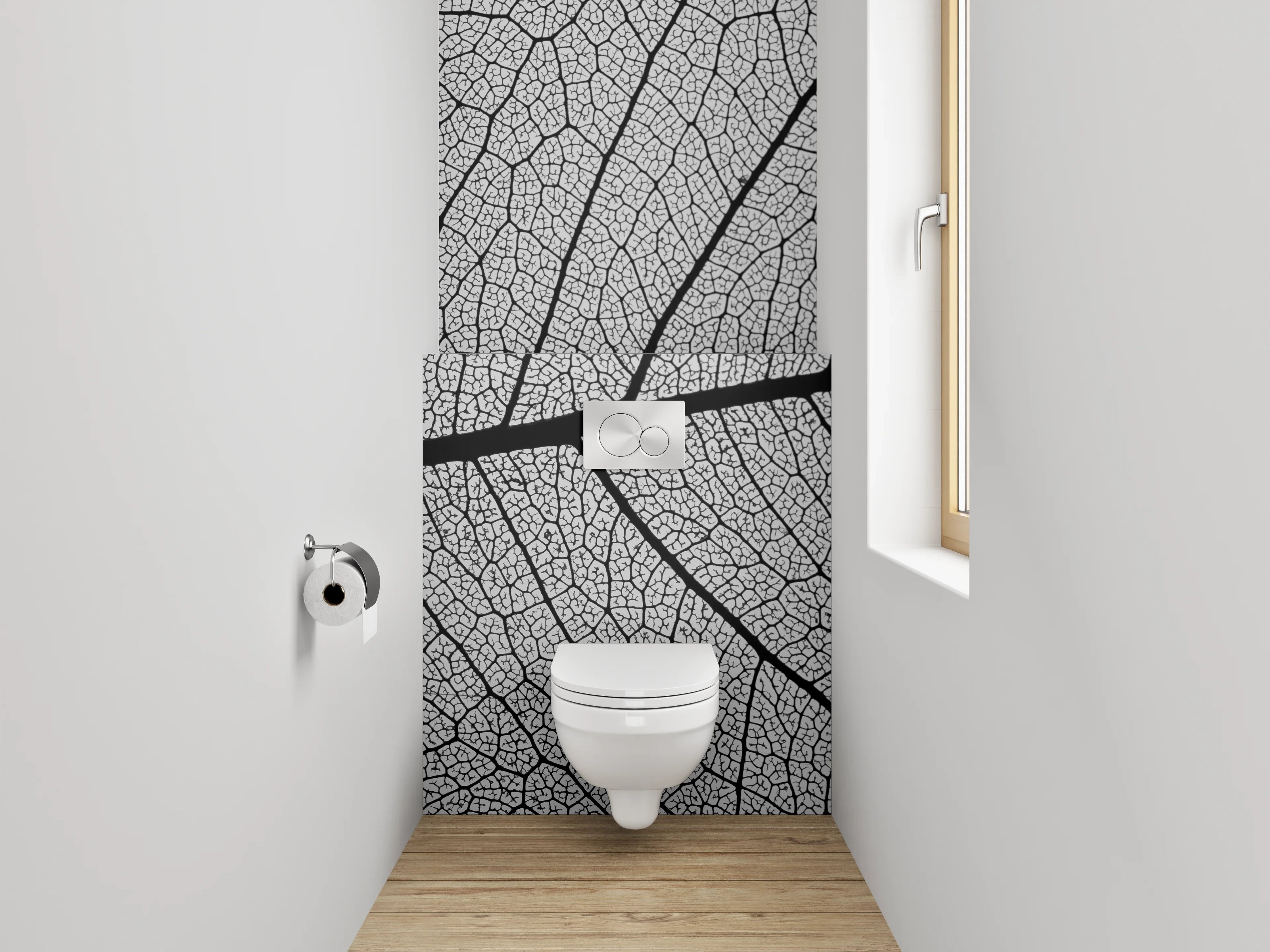 WC-Rückwand - Feine Blattstruktur Schwarz-Weiß Natur