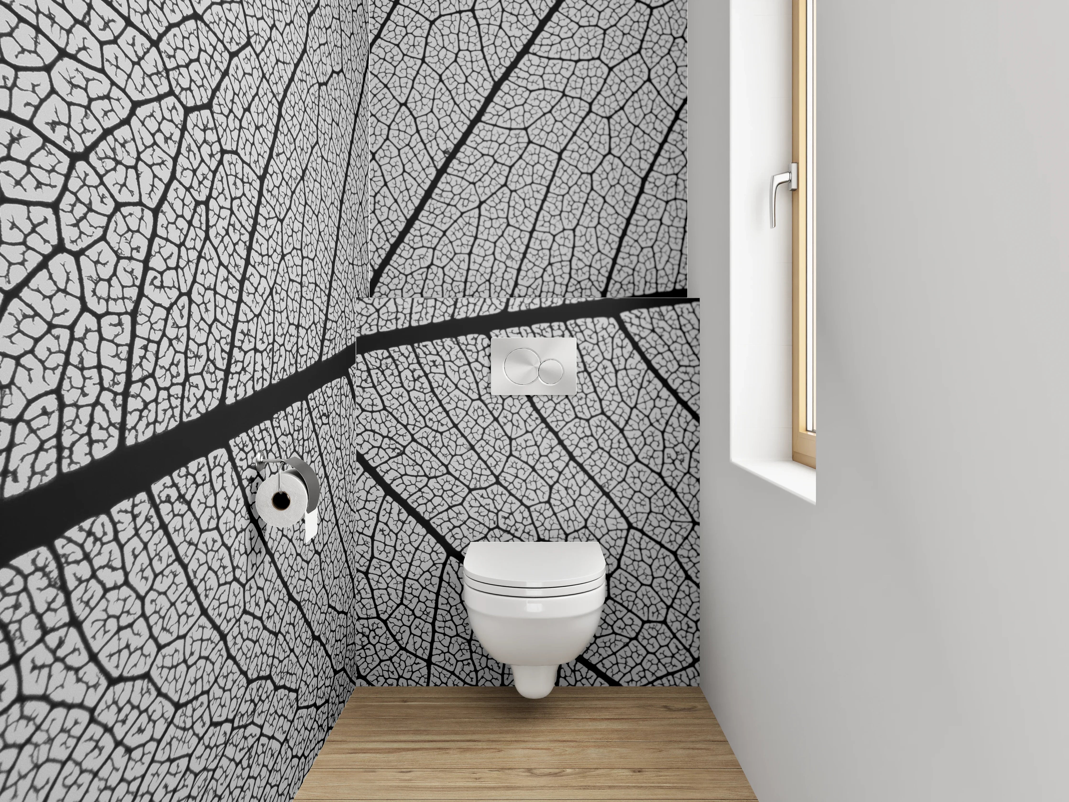 WC-Rückwand - Feine Blattstruktur Schwarz-Weiß Natur