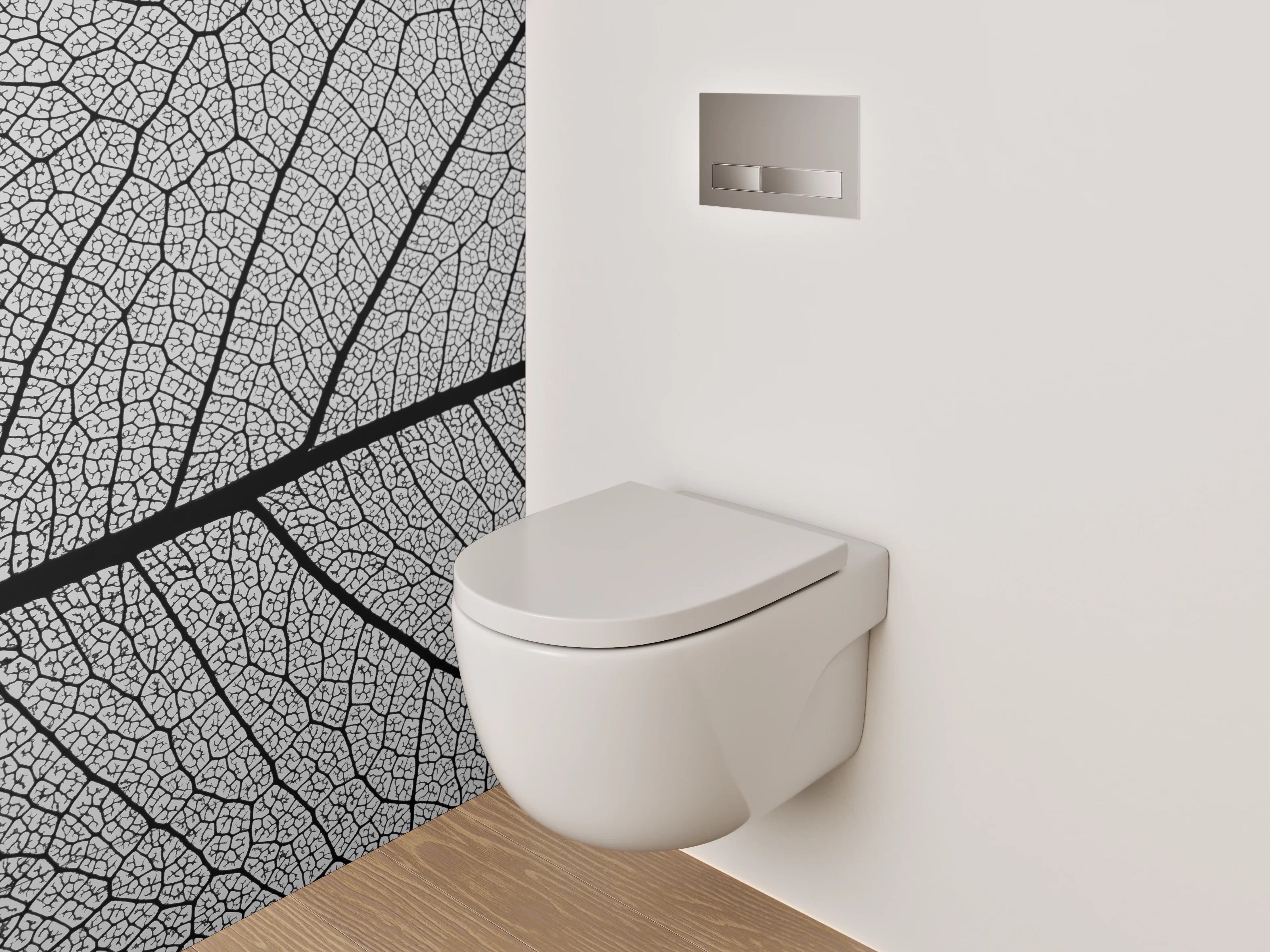 WC-Rückwand - Feine Blattstruktur Schwarz-Weiß Natur