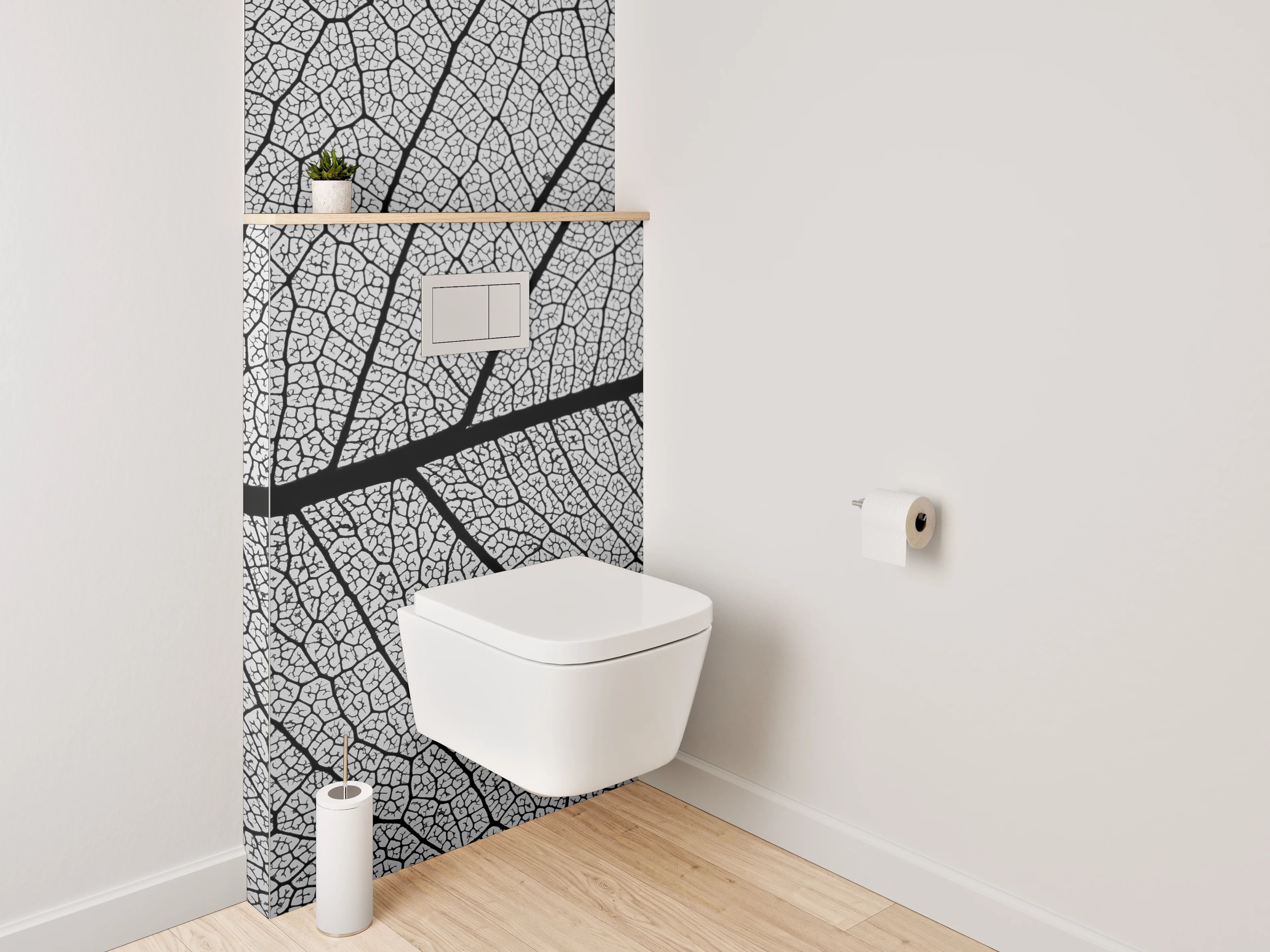 WC-Rückwand - Feine Blattstruktur Schwarz-Weiß Natur