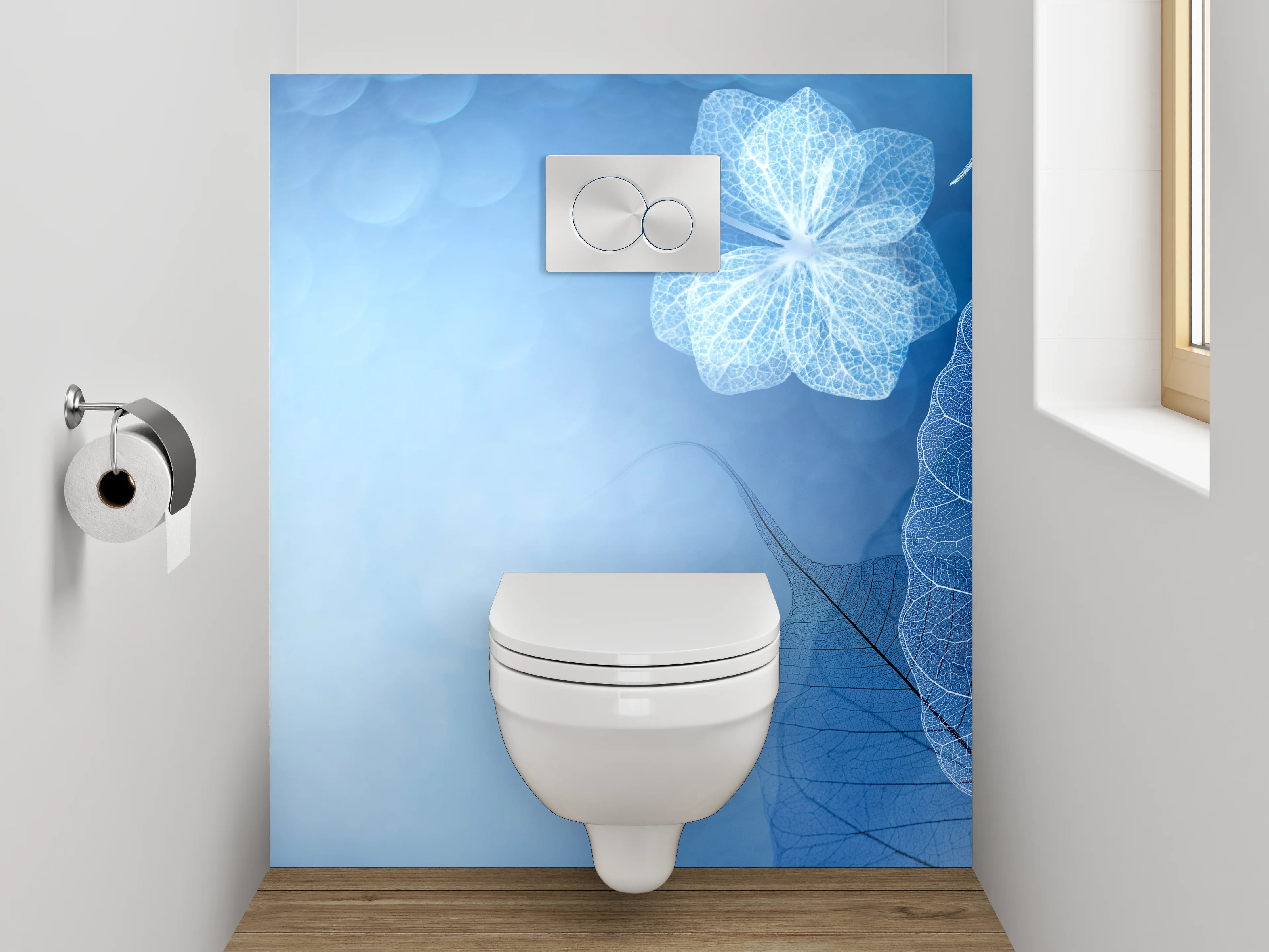 WC-Rückwand - Feine Blaue Blätter Kunst