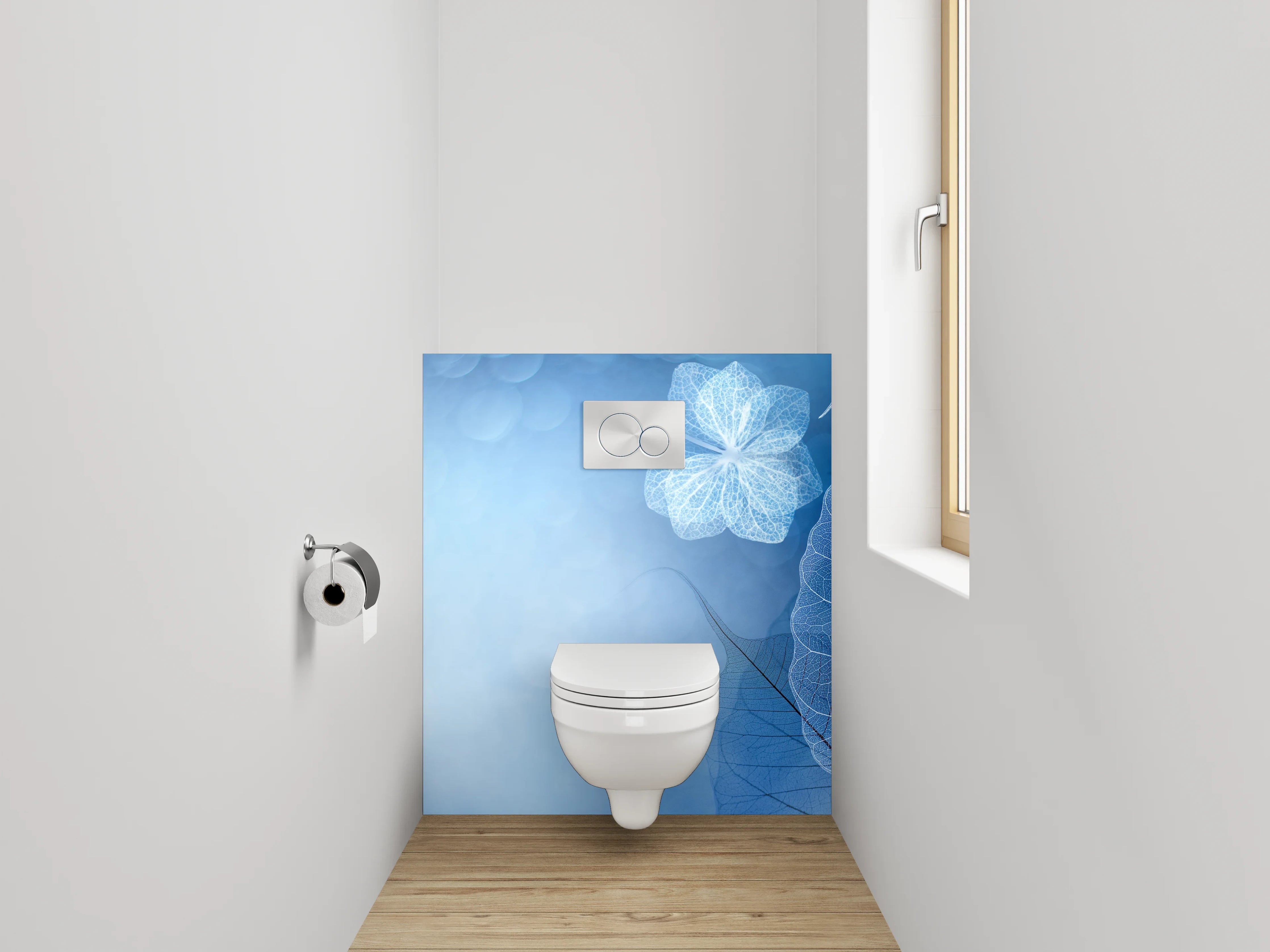 WC-Rückwand - Feine Blaue Blätter Kunst