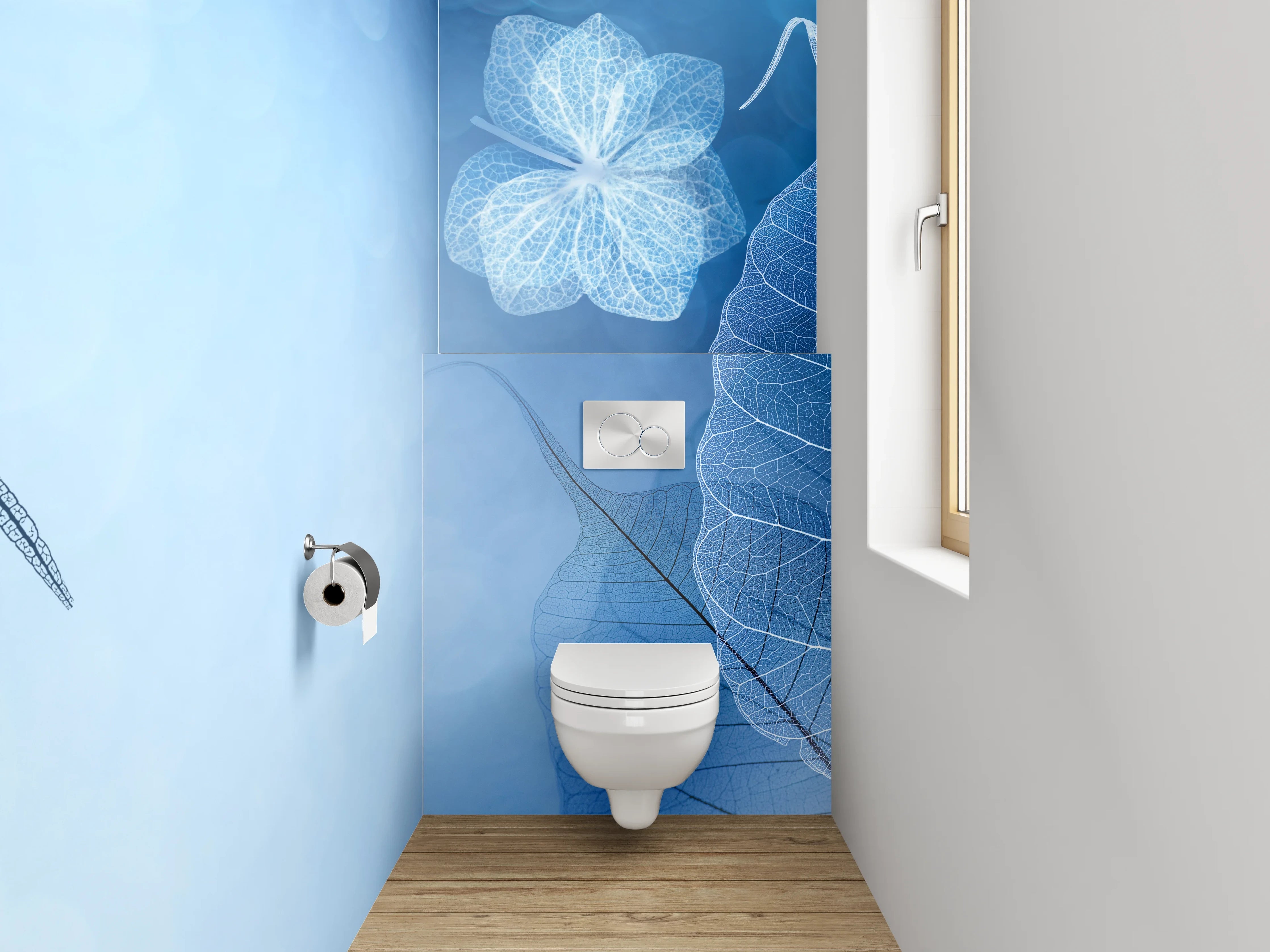 WC-Rückwand - Feine Blaue Blätter Kunst