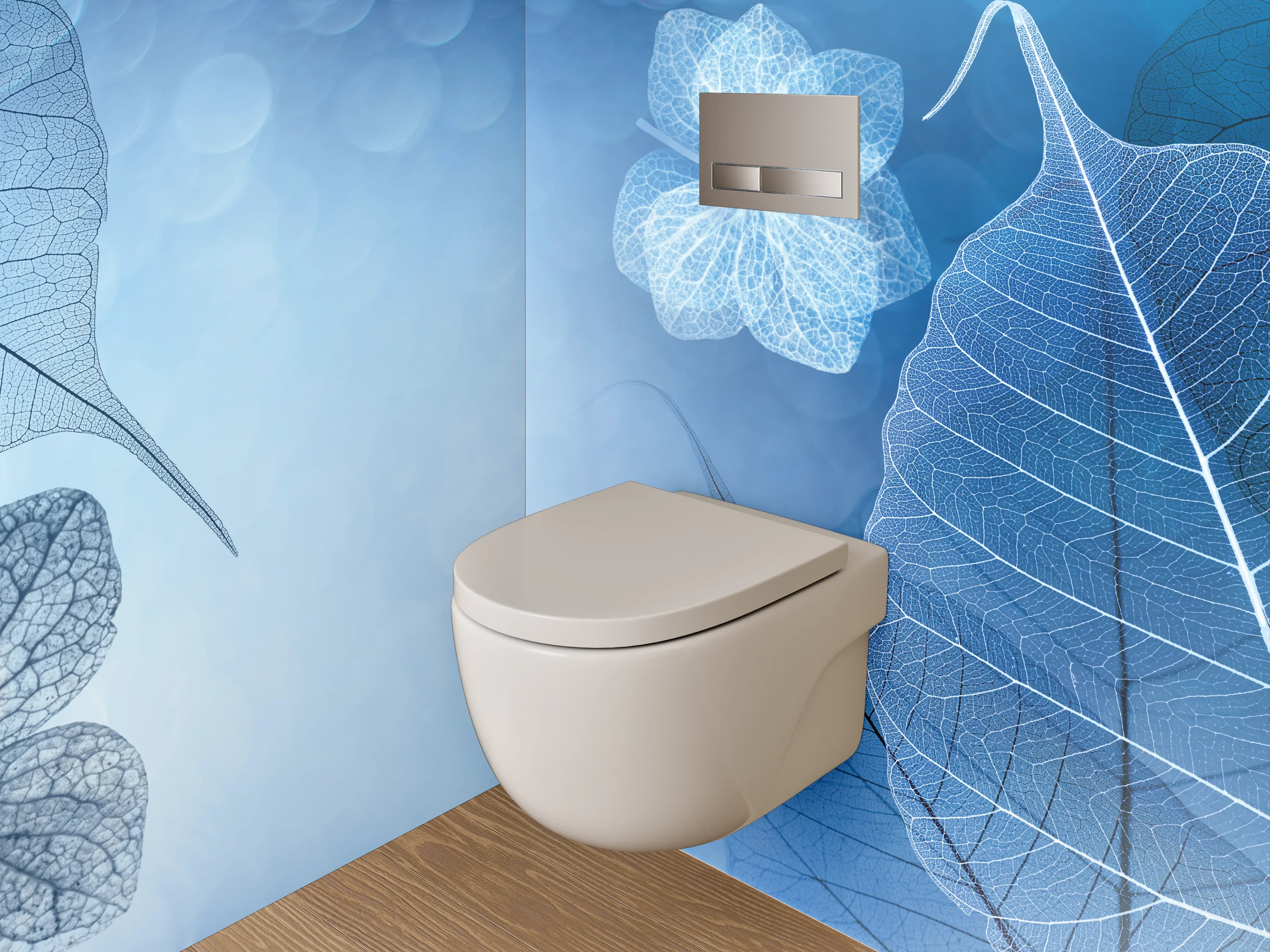 WC-Rückwand - Feine Blaue Blätter Kunst